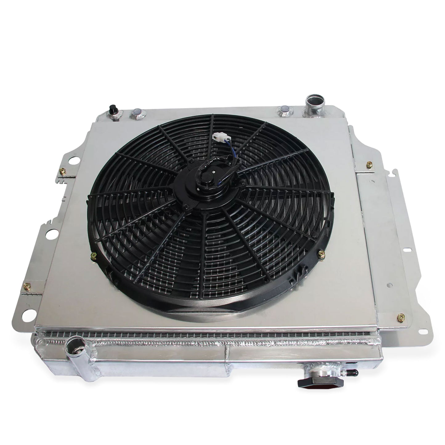 Aluminum Radiator Fan Shroud top right view Wrangler YJ/TJ (1987-2006) 4.0L/2.4L L4/L6 3 Row OEM Mounts