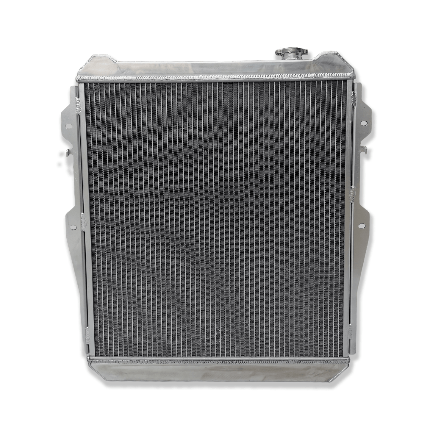 Rear view of the 3-row aluminum radiator for the Toyota 4Runner KZN130, showing the integrated automatic transmission cooler ports for AT/MT.