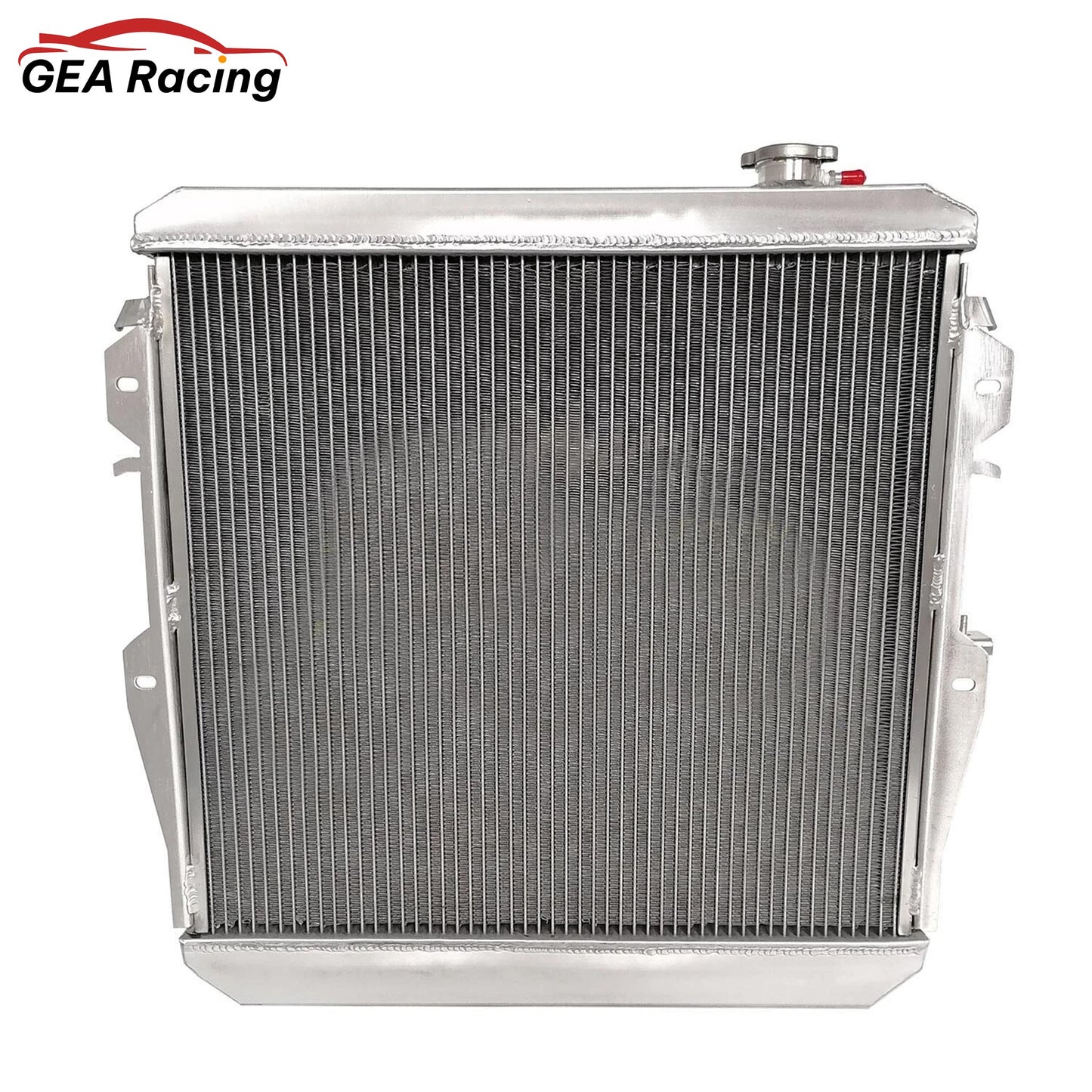 Rear view of the aluminum radiator for the Toyota Hilux LN106, showing the integrated automatic transmission cooler ports for universal AT/MT fitment.