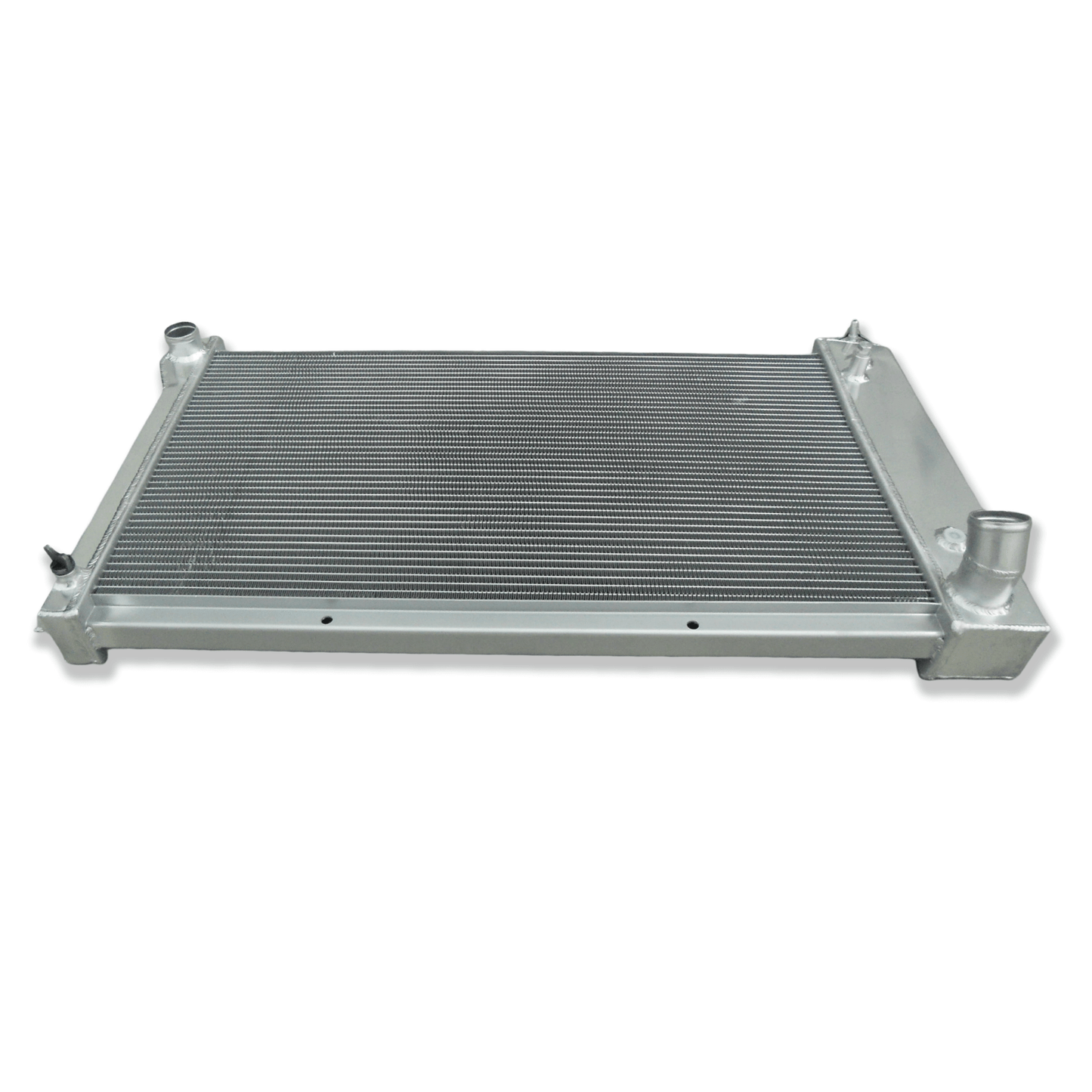 Right side of the lightweight radiator for Chevy C20 and K20 pickups, showcasing its efficient design for V8 engines.