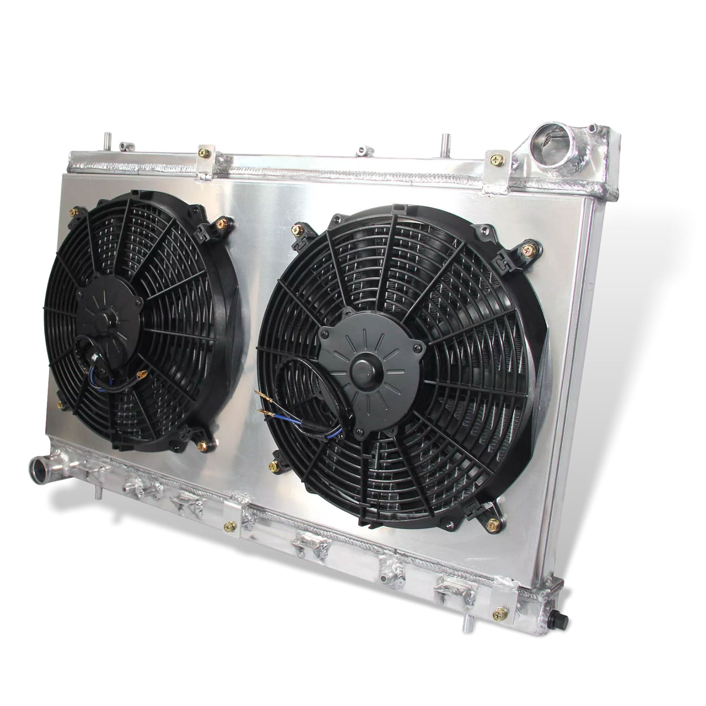 Aluminum radiator fan shroud 2-row right side view Subaru Forester XT (2004-2005) OEM Mounts