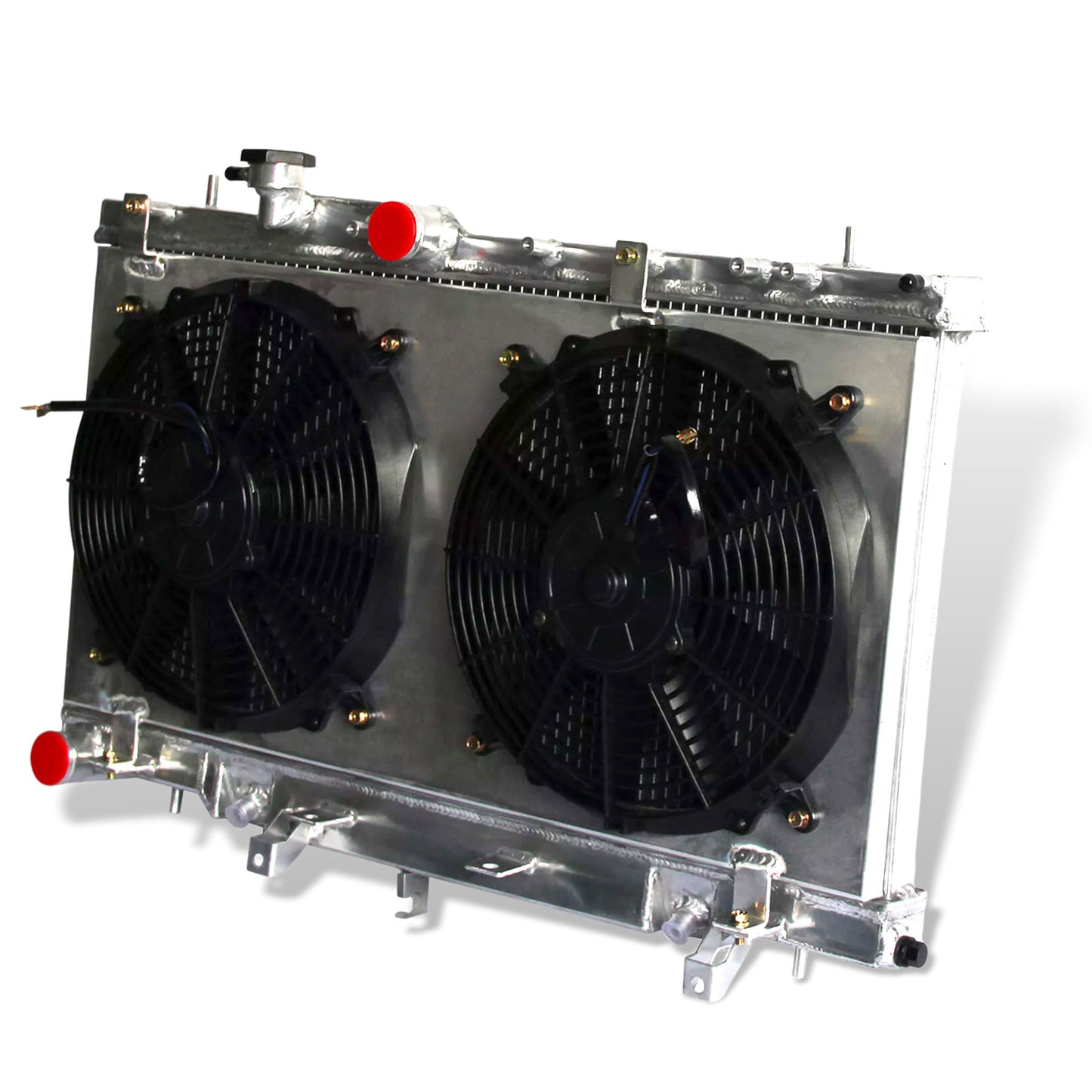 Aluminum radiator fan shroud 2-row right side view Subaru Impreza Saab Baja 9-2X (2003-2007) Pressure Tested