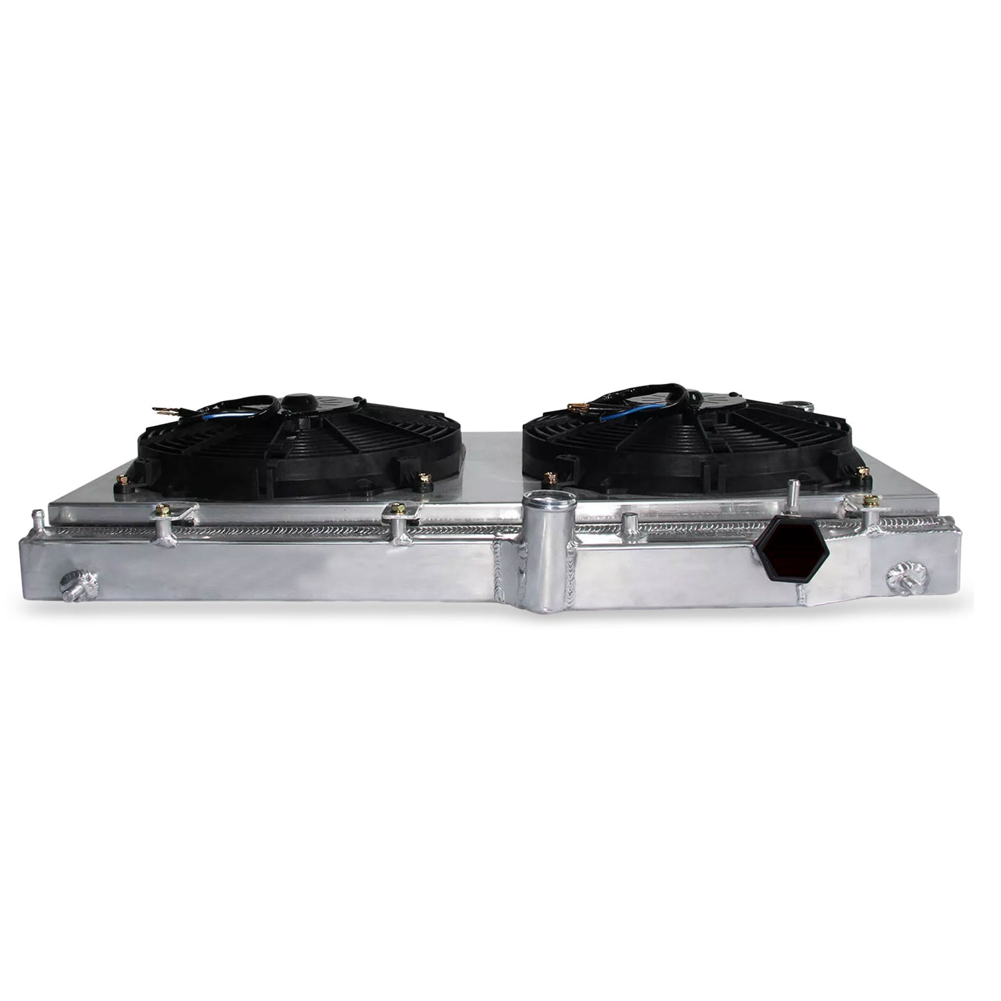 Aluminum radiator fan shroud 2-row top rear right view Subaru Impreza WRX STI GT (2009-2015) OEM Mounts