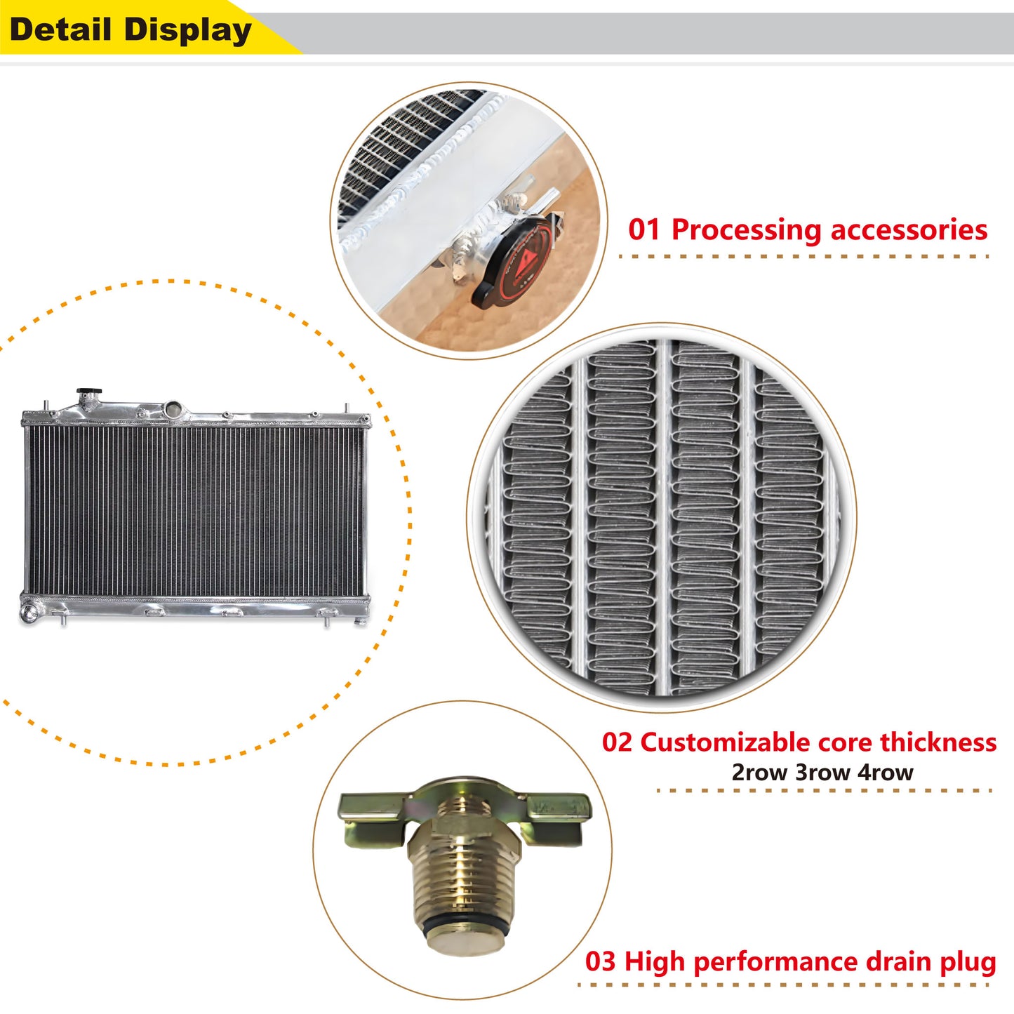 Aluminum radiator 2-row detail view Subaru WRX STI Impreza (2008-2014) Pressure Tested