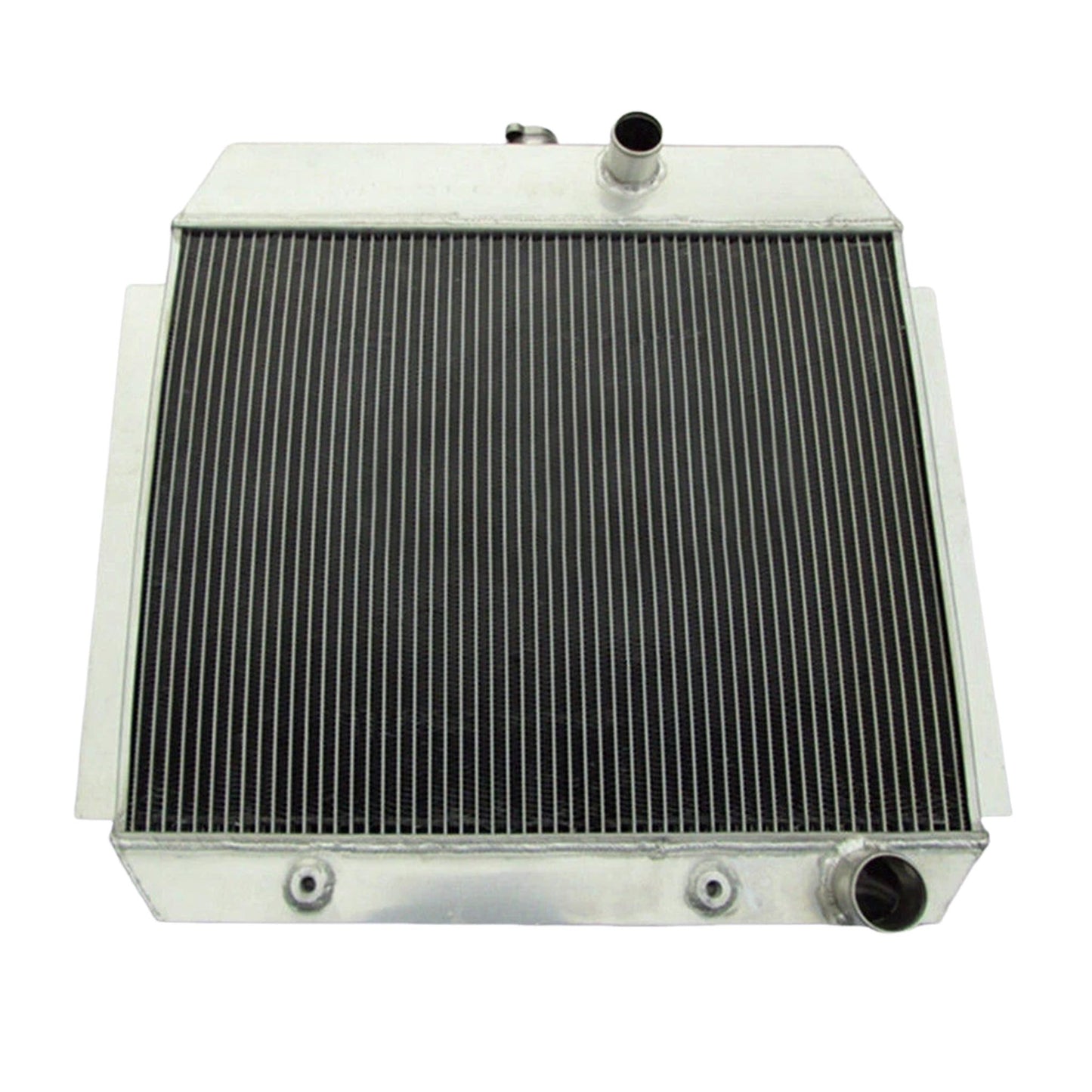 Top-down view of the 3-row radiator for a '51-'54 Chevy L6, displaying the high-pressure cap and triple-core design.