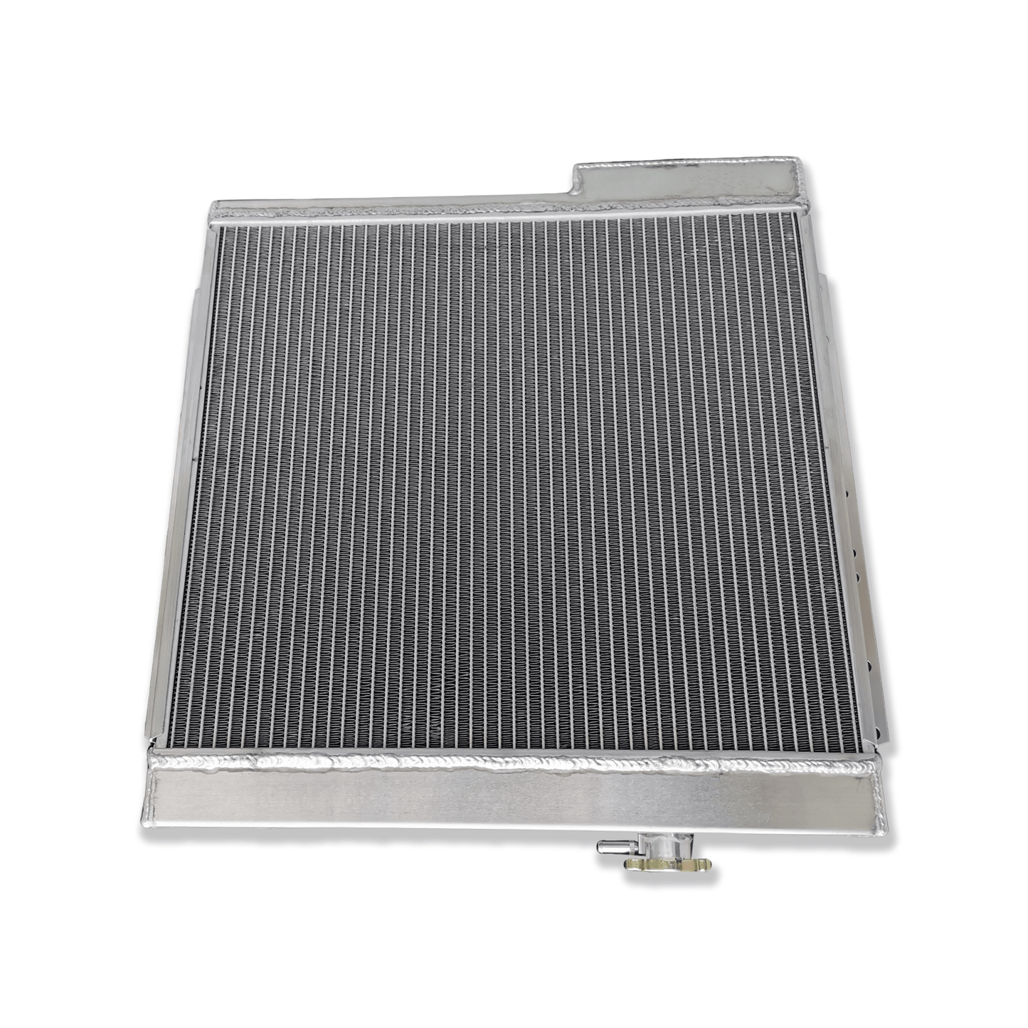 Top-down view of the 3-row radiator for the Land Cruiser with the 2F 4.2L engine, displaying the high-pressure cap and triple-core design.