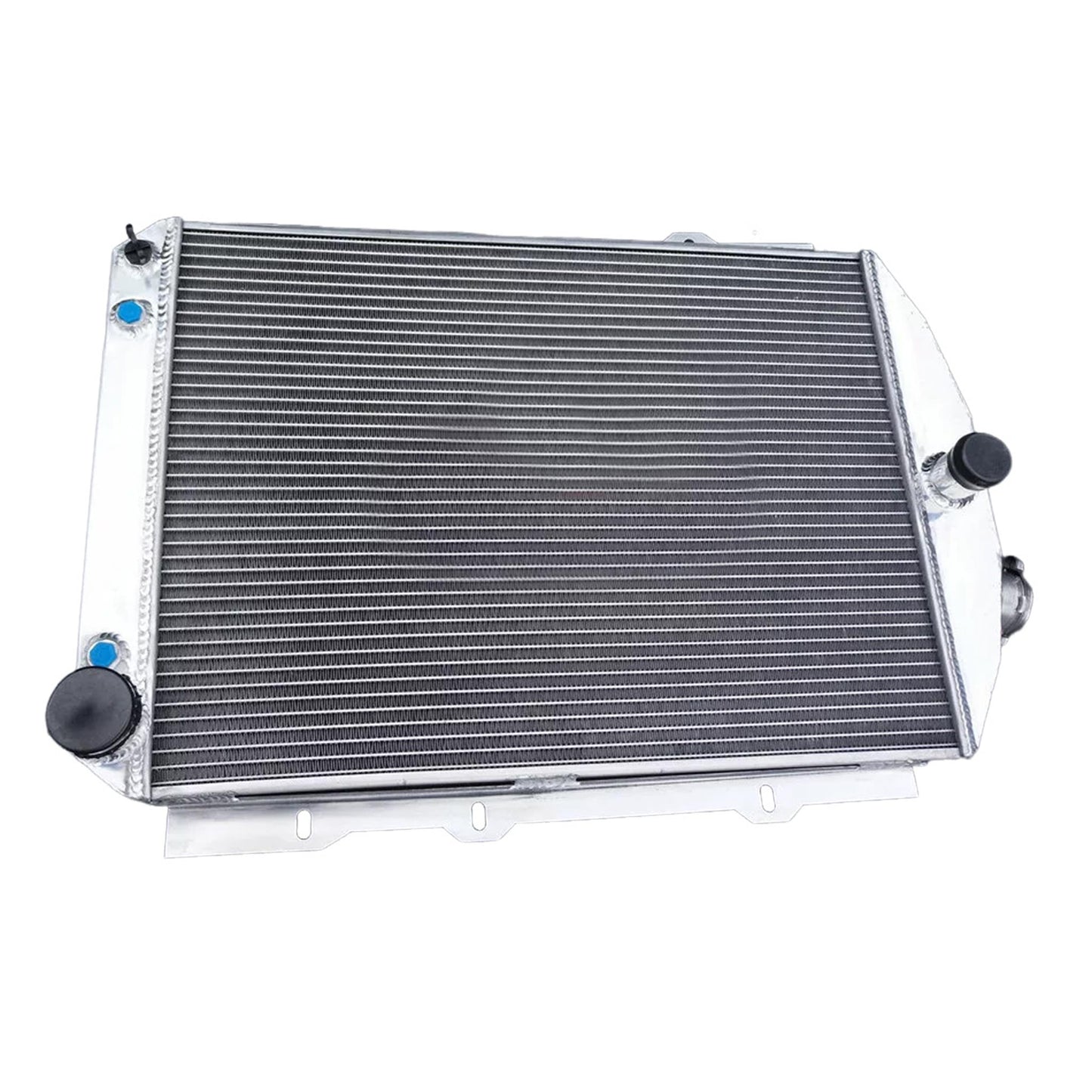 Top view of the 5 row aluminum radiator for the 1938 Chevy 350 V8, displaying the filler neck and core construction.