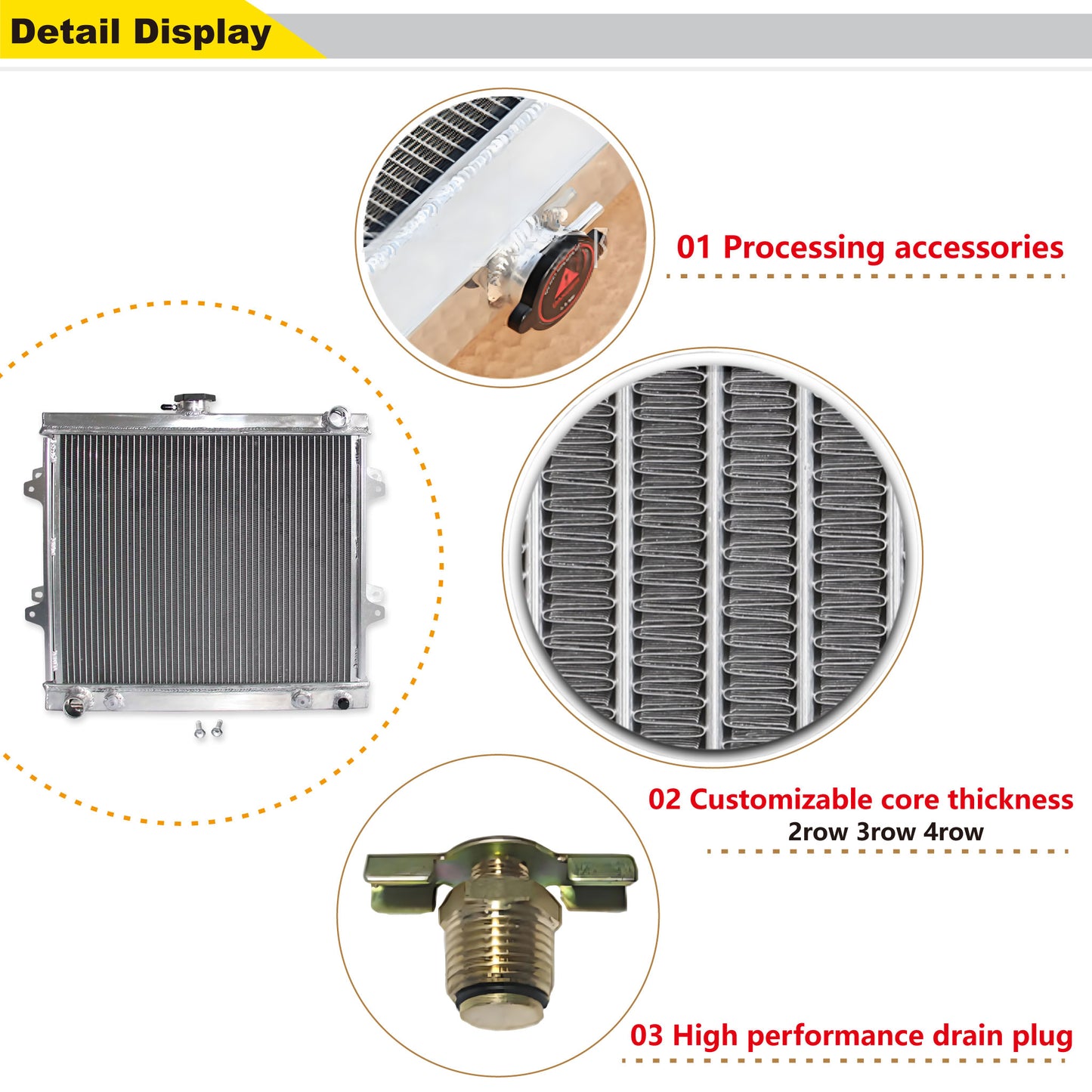 Aluminum radiator 2-row core detail view Toyota 4Runner (1984-1995) Pressure Tested