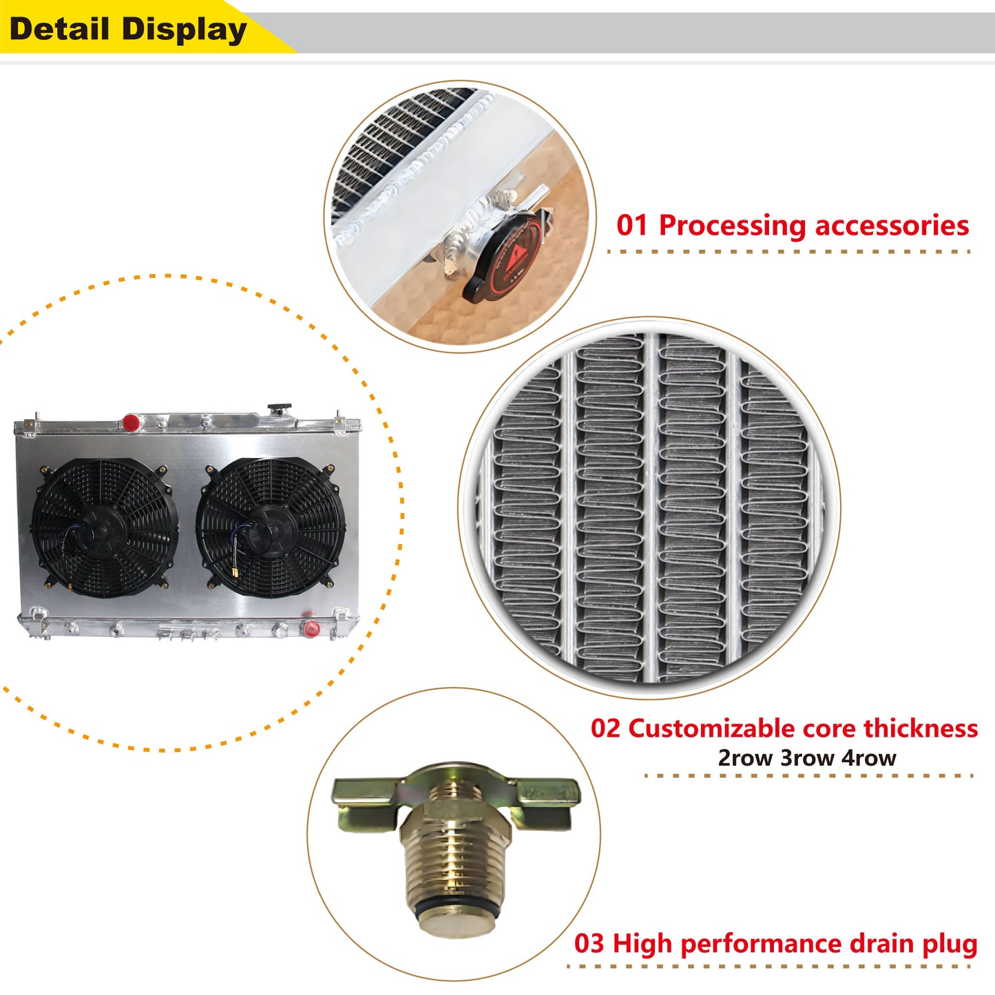 Aluminum fan shroud 2-row 34mm core detail view Toyota Camry Solara (1997-2001) Pressure Tested