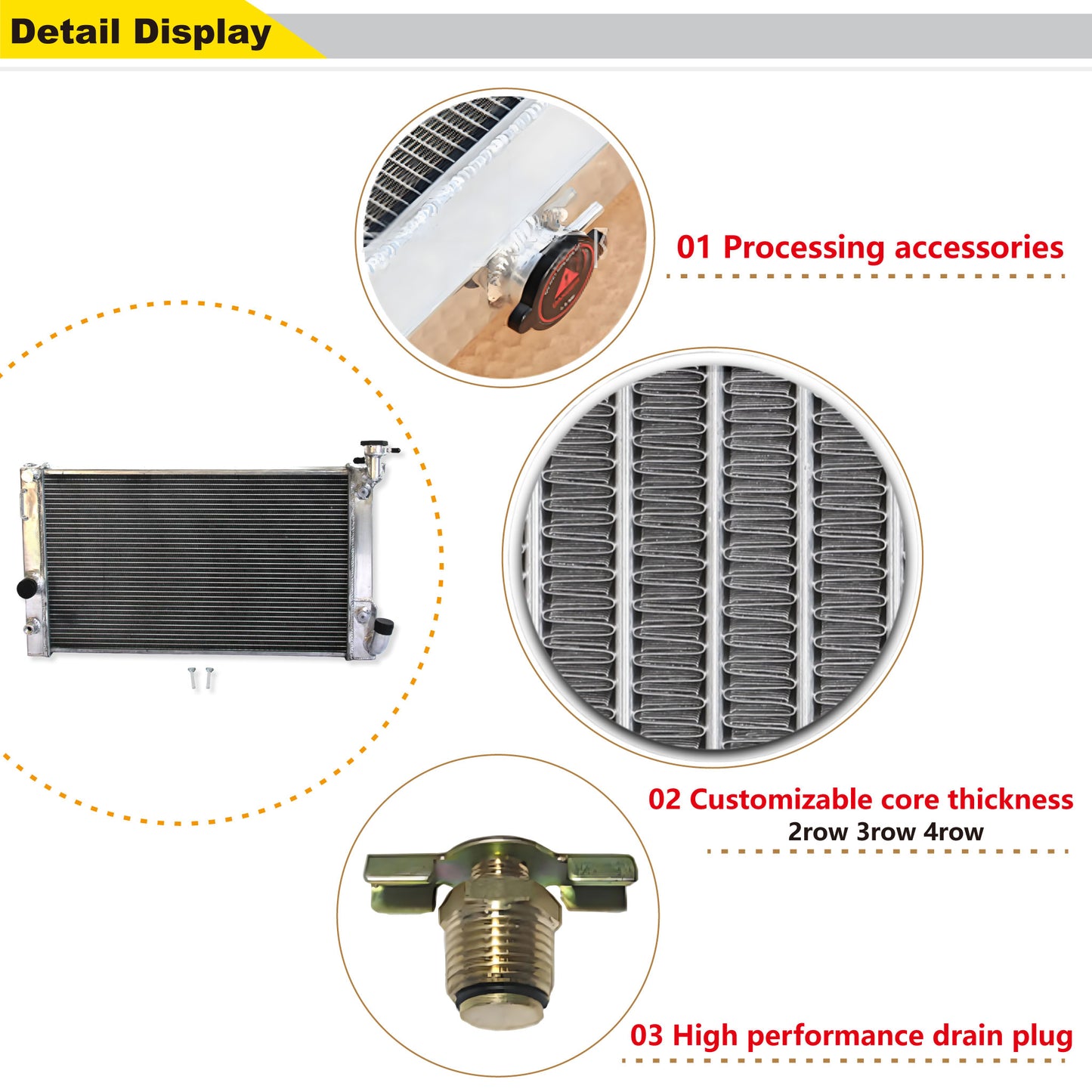 Aluminum radiator 2-row detail view Toyota Corolla (2009-2019) OEM Mounts