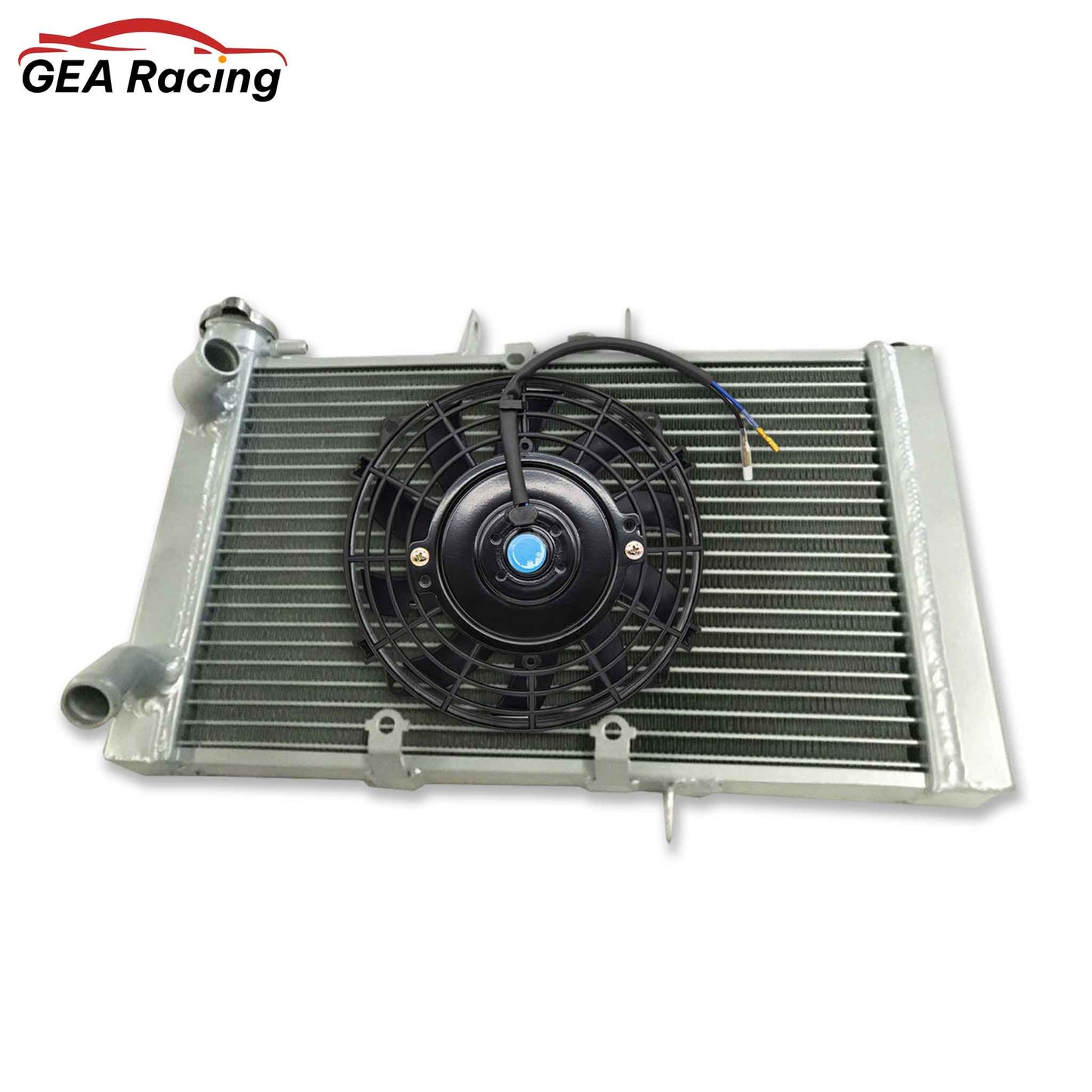 Aluminum radiator with a high-performance cooling fan kit for the 2010-2014 Triumph Tiger 800 for maximum cooling.