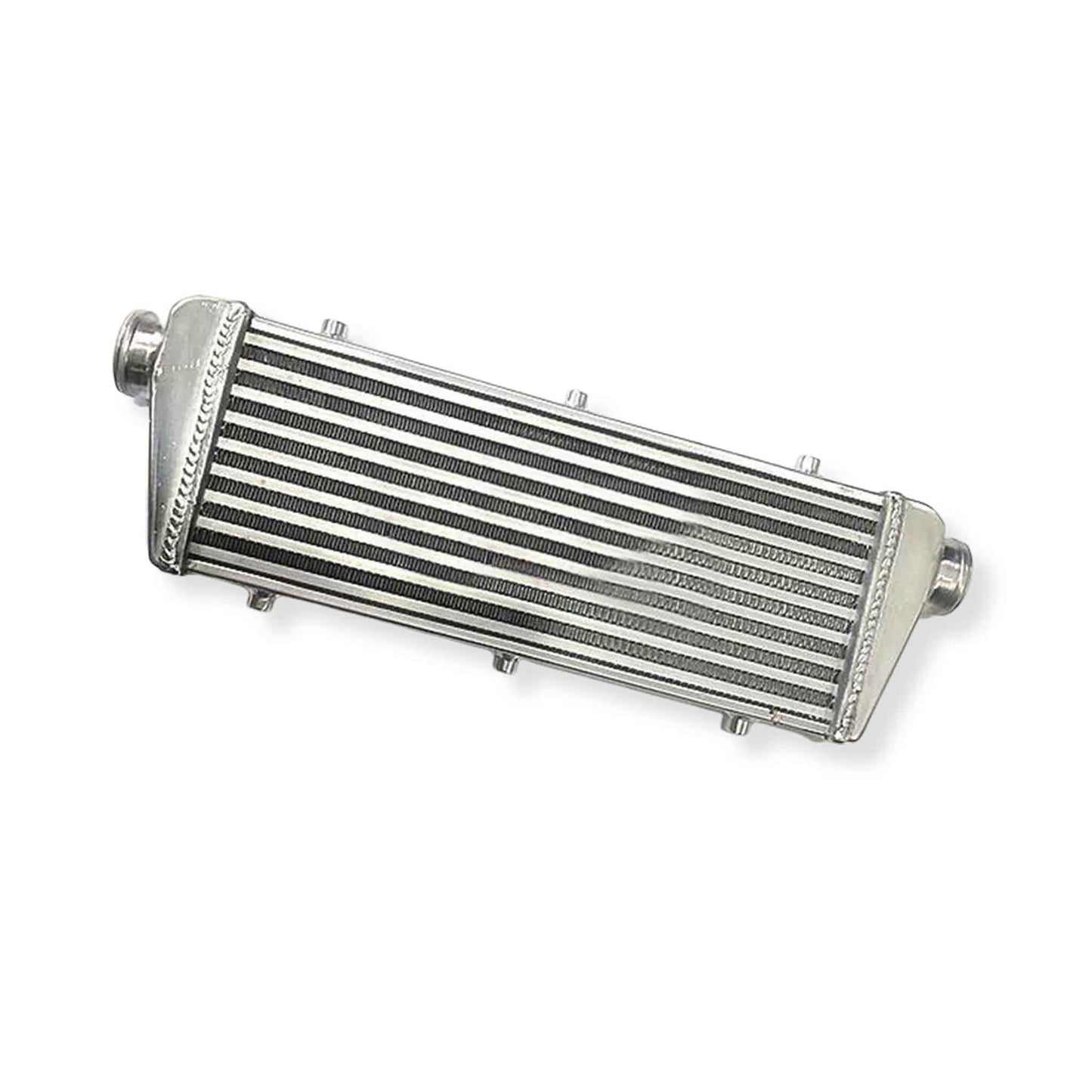 Right side angle of universal turbo intercooler 23x8x2 aluminum core with 2.25-inch outlet