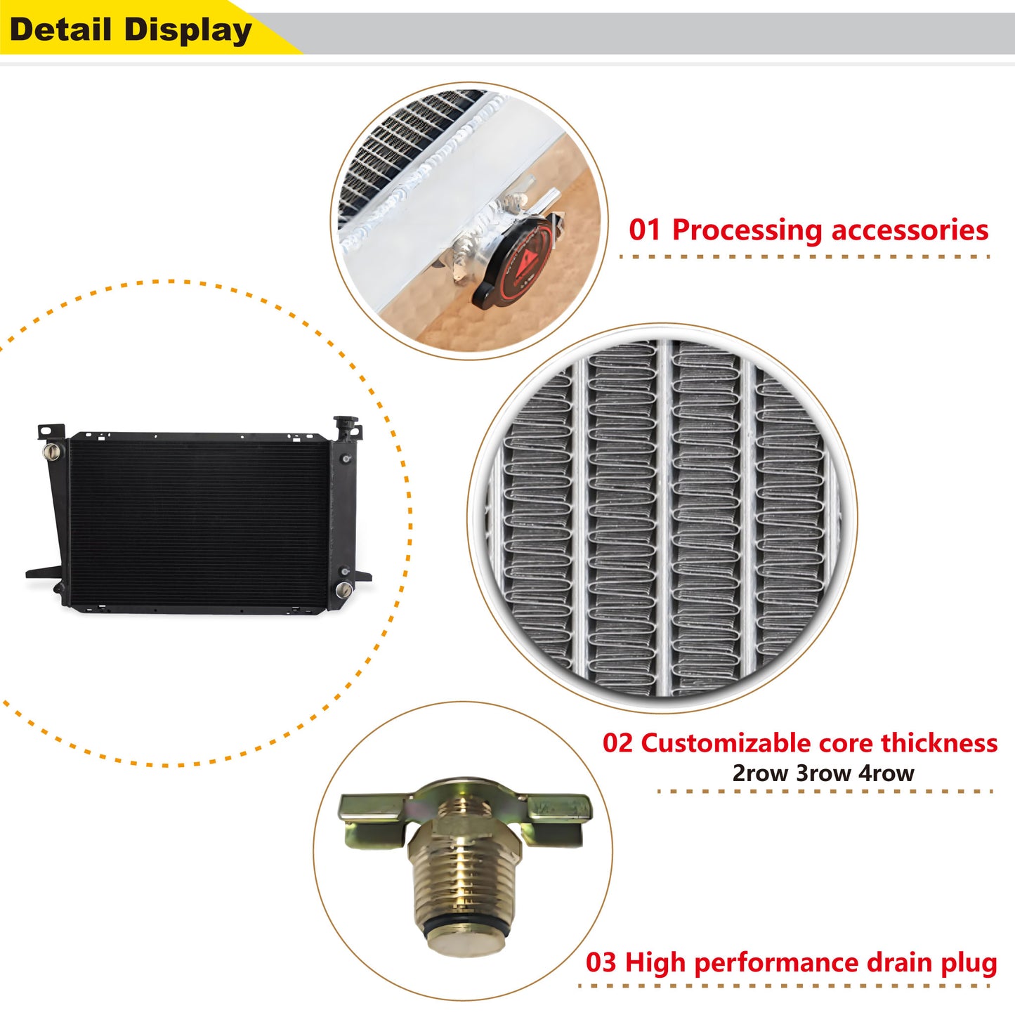 Black Powder-Coated Radiator Welded Seam Detail Ford Trucks (1985-1997) 3 Row Construction
