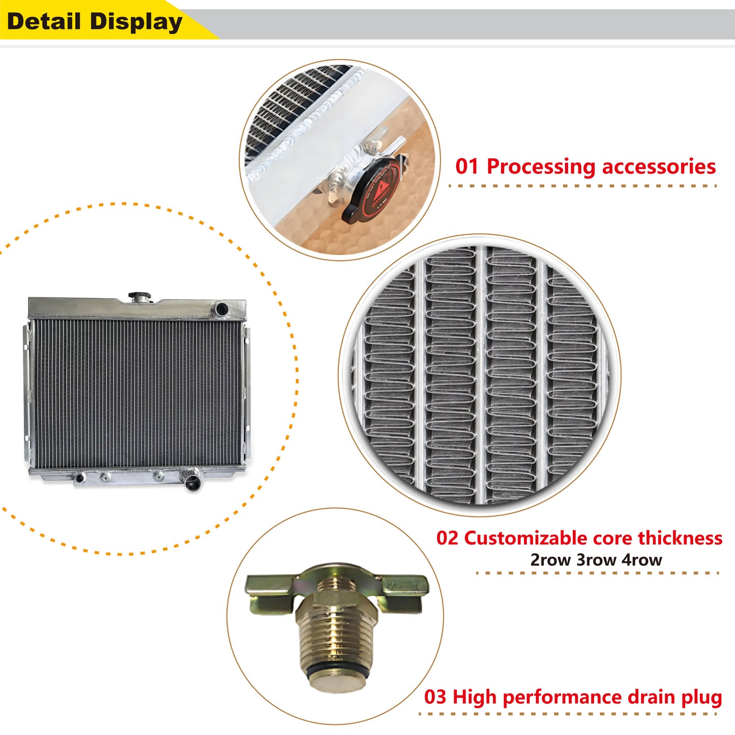 Powder-Coated Radiator Welded Seam 5.8L 351C V8 For Mustang & Cougar XR-7 (1967-1970)