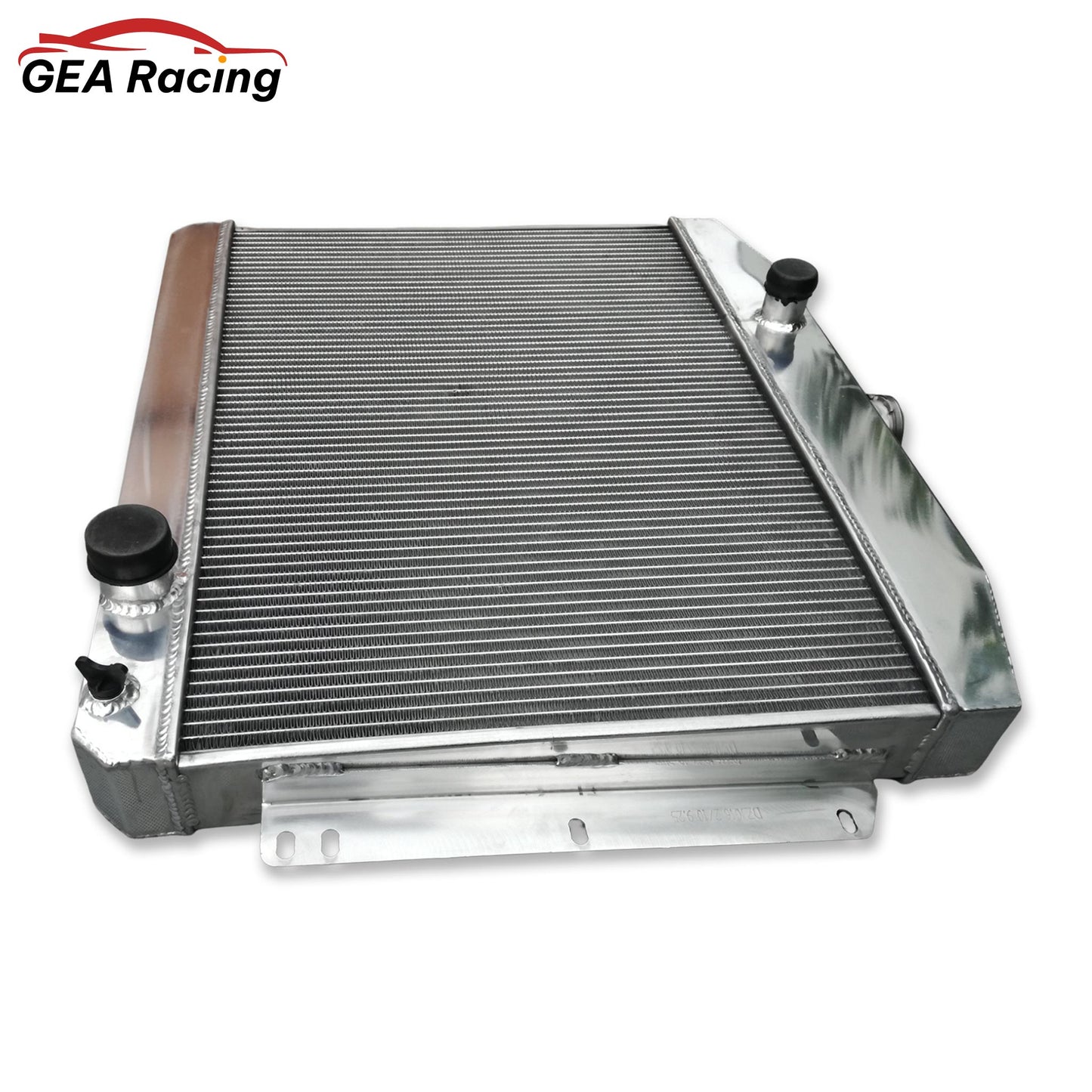 Left side profile of the high-performance 3 row aluminum radiator designed for the 1949-1951 Mercury with a Chevy 350 V8.