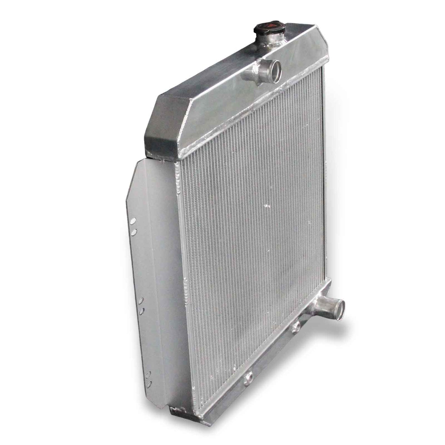 Left side profile of the 52mm 3-row aluminum radiator for the 1960-1962 Chevy Series, displaying the driver-side inlet/outlet configuration.