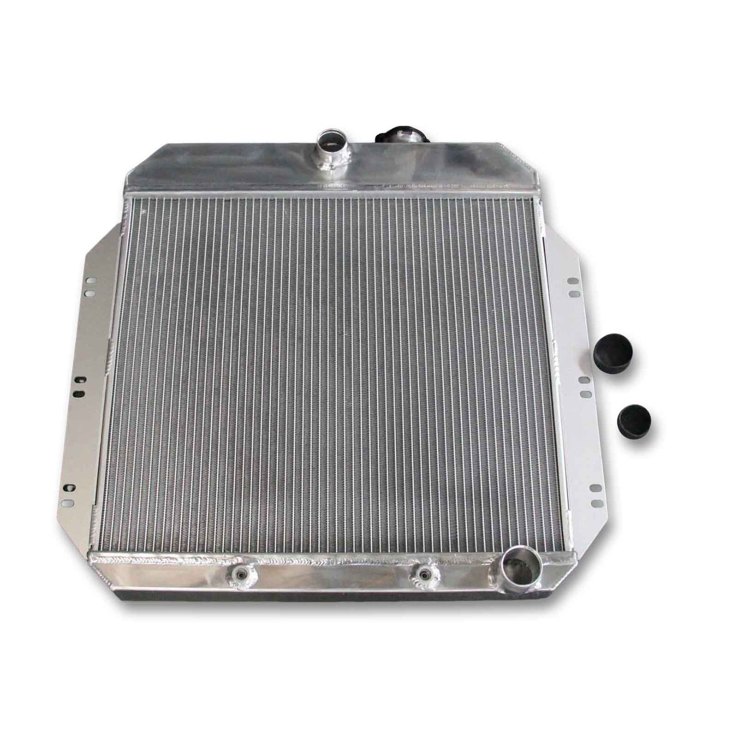 Top-down view of the 3-Row aluminum radiator for the 1960-1962 Chevrolet Series, highlighting the filler neck, cap, and 52mm core depth.