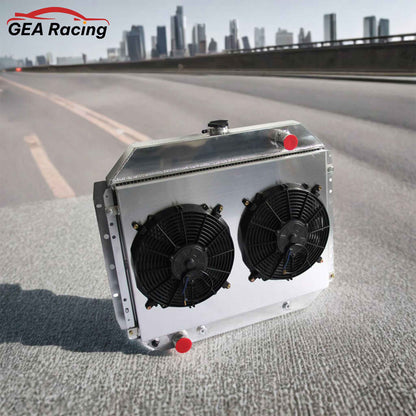 Aluminum Radiator with Fan Shroud for 1968-1979 Ford F-Series, Bronco, Ranger 6.6L V8, high-performance cooling system, front angled view display
