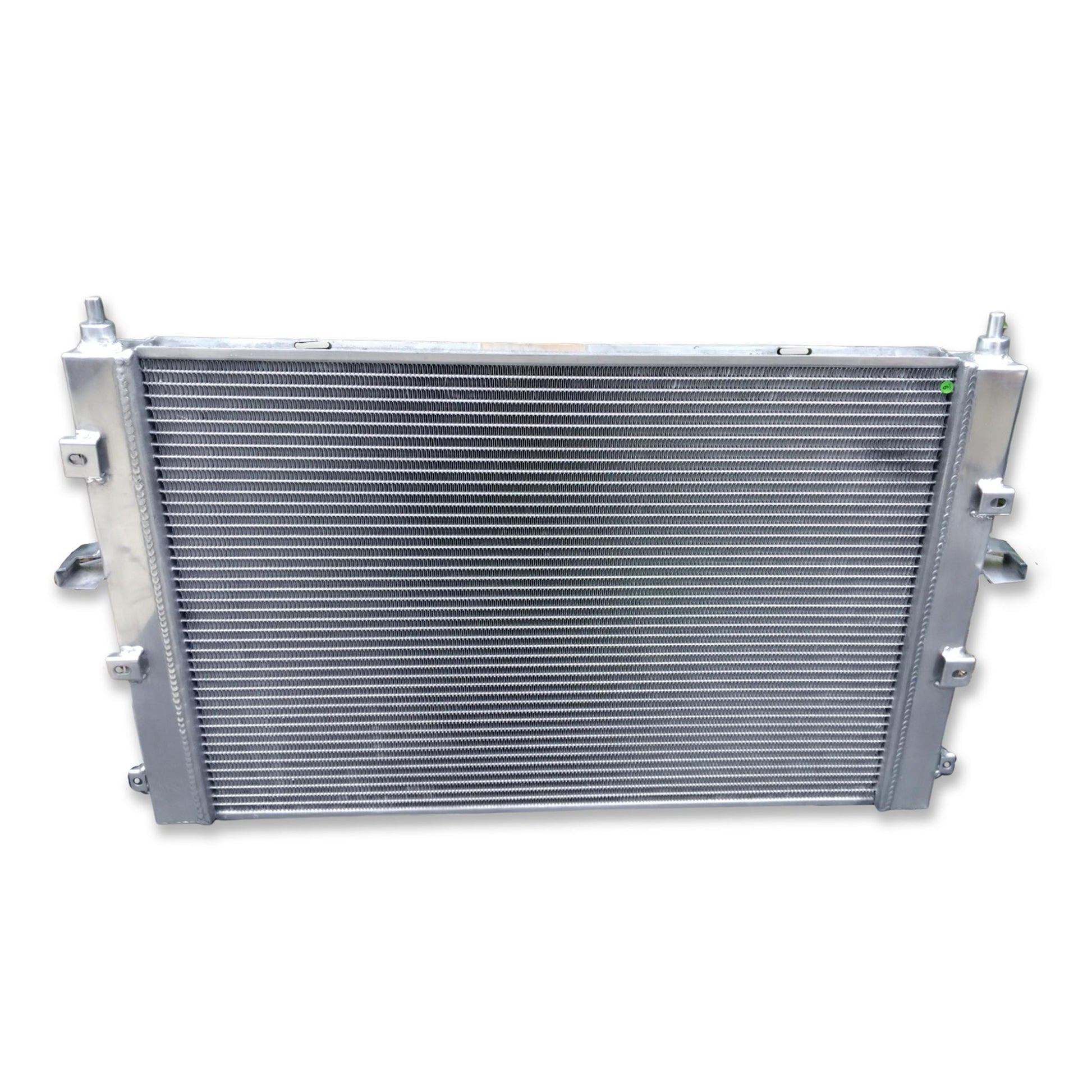 Back view of the aluminum radiator for Land Rover Discovery 2 MT, highlighting the mounting brackets and OEM fitment points.