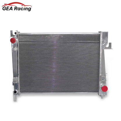 Front view of the 2 Row Aluminum Radiator for a 2002-2004 Dodge Ram 1500, 2500, & 3500 with a 3.7L V6 or 5.7L V8 engine and manual transmission (MT).