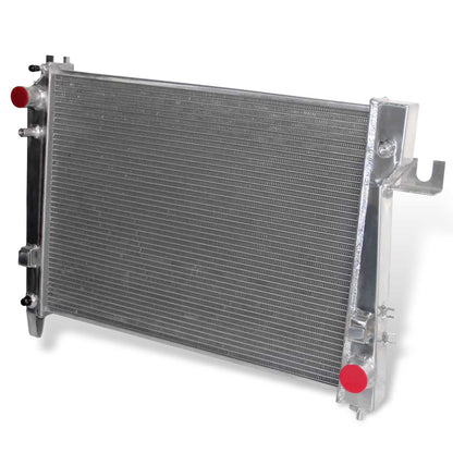 Right side profile of the high-performance 2 Row Aluminum Radiator for 2002-2004 Dodge Ram ST and SLT models with a 3.7L V6 or 5.7L V8 (MT).