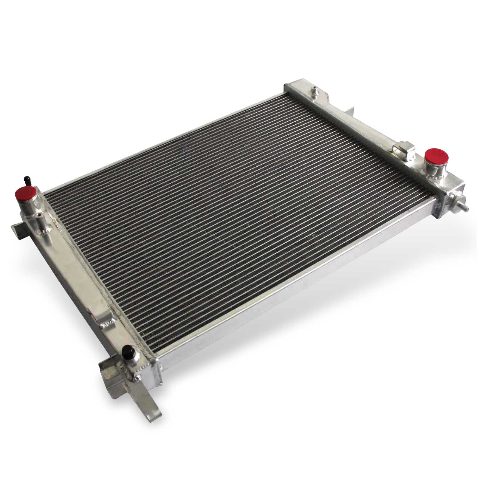 Top view of the 2 Row Aluminum Radiator for a 02-04 Dodge Ram, showing the reinforced filler neck and TIG-welded top tank.