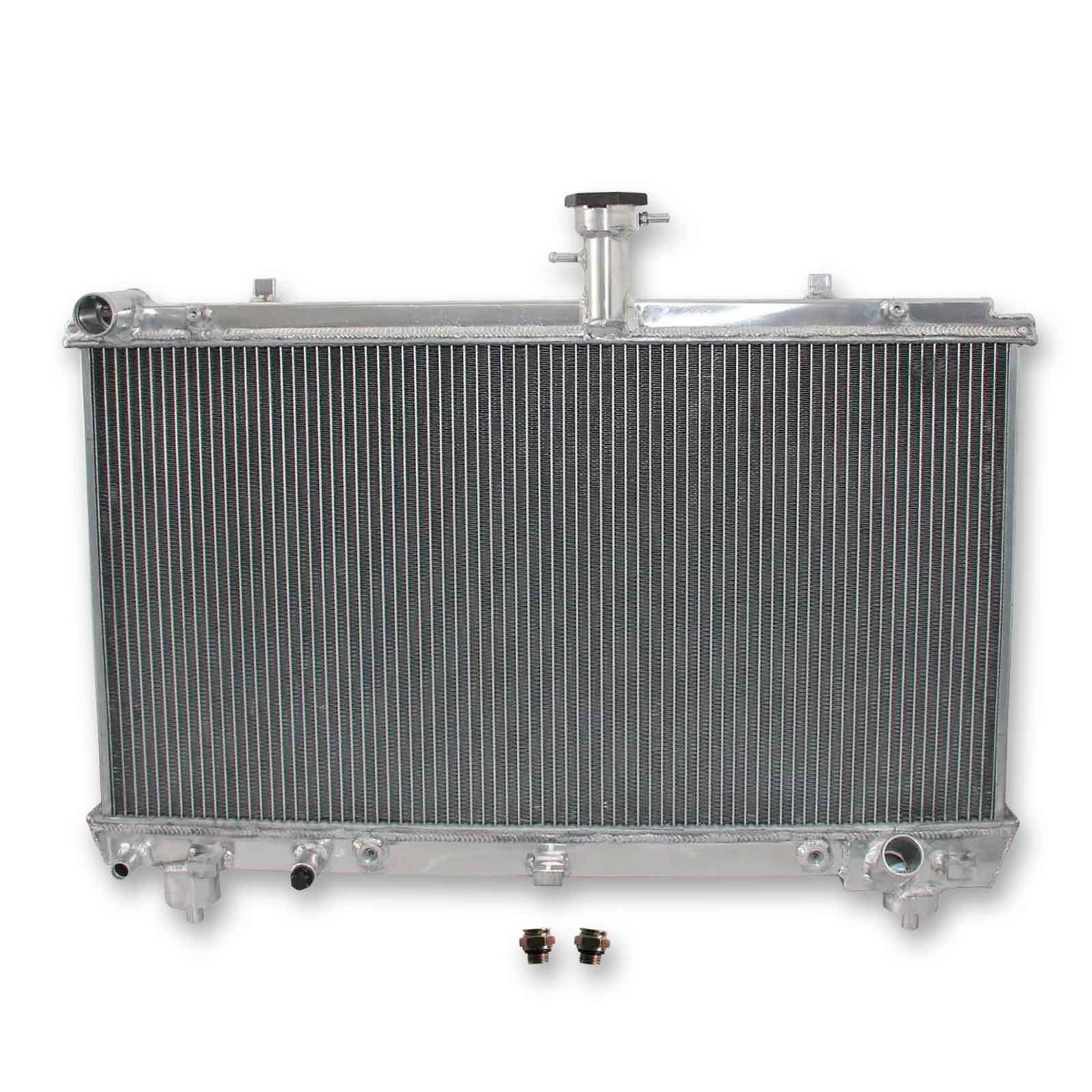 Front view of the 2-Row high-performance aluminum radiator for the 2012-2015 Chevrolet Camaro SS, LT, with V6 or V8 engines.