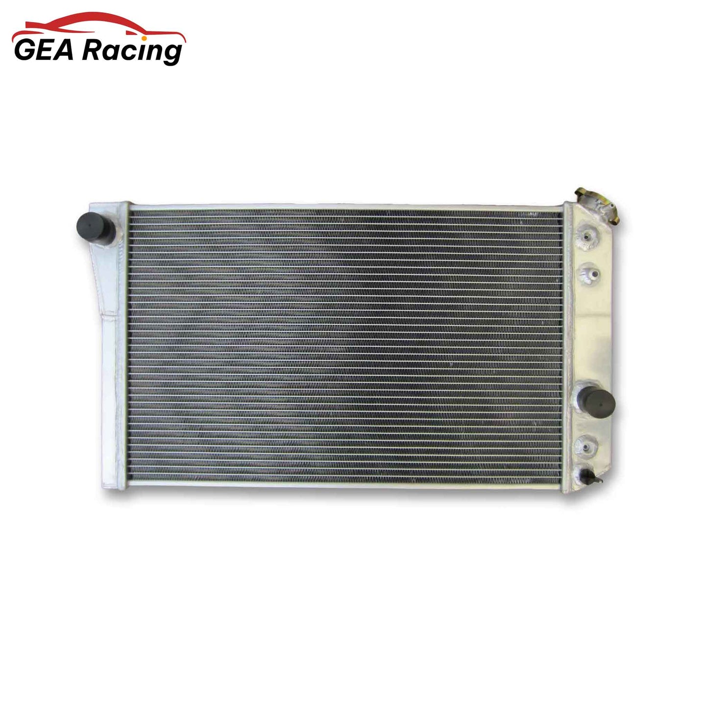 Front view of the 3-Row 52mm high-performance aluminum radiator for the 1984-1990 Chevrolet Corvette 5.7L V8, showcasing the core and tanks.