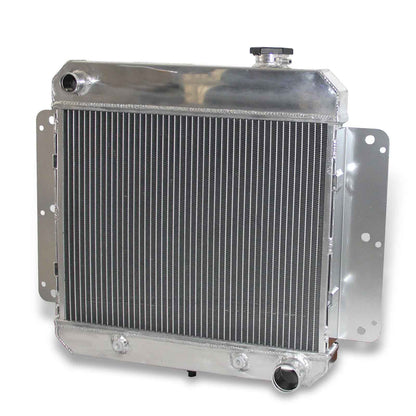 Right side profile of the 52mm 3-row aluminum radiator for the 1962-1967 Chevy Nova 6CYL, showing the core thickness and tank design.