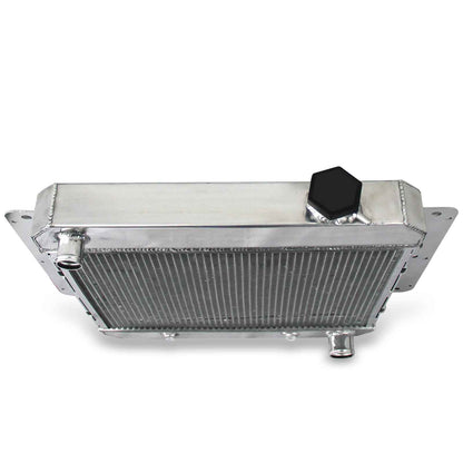 Top-down view of the 3-Row aluminum radiator for the 1962-1967 Chevrolet Nova, highlighting the filler neck and 52mm core depth.