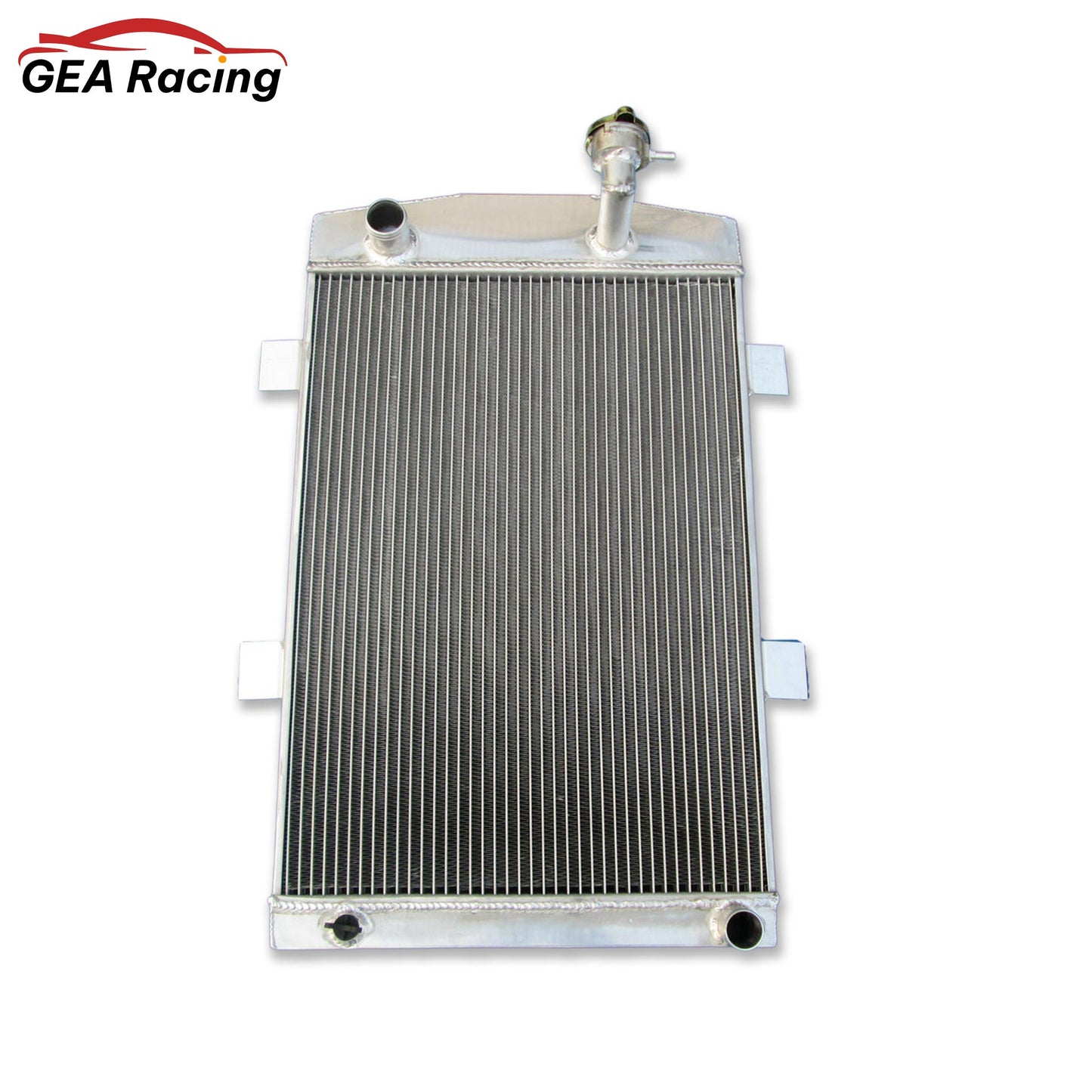 Front view of the 3-row 62mm thick aluminum radiator for a 1935-1936 Custom Chevy with a 350 V8 engine (MT).