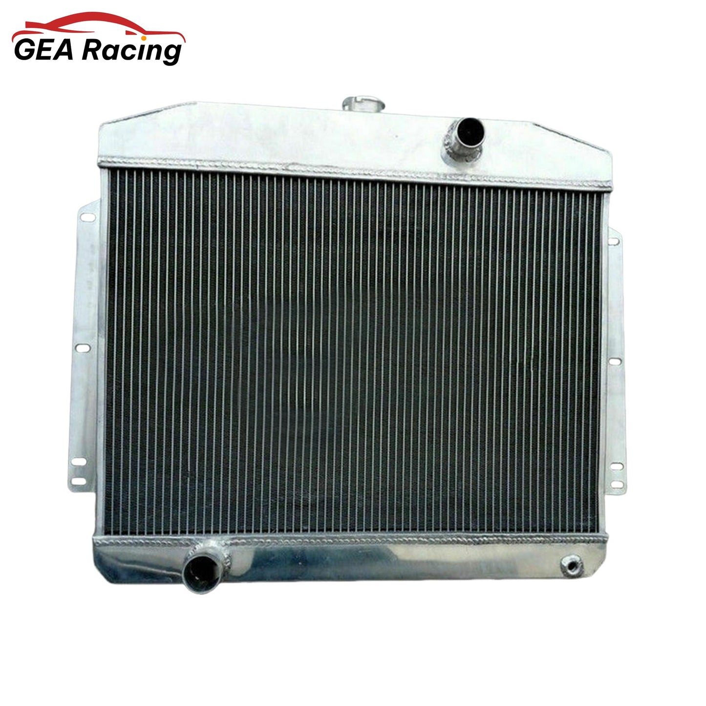 Front view of the 3 Row Aluminum Radiator for a 1949-1951 Mercury car with a Ford 302 V8 engine swap and manual transmission.