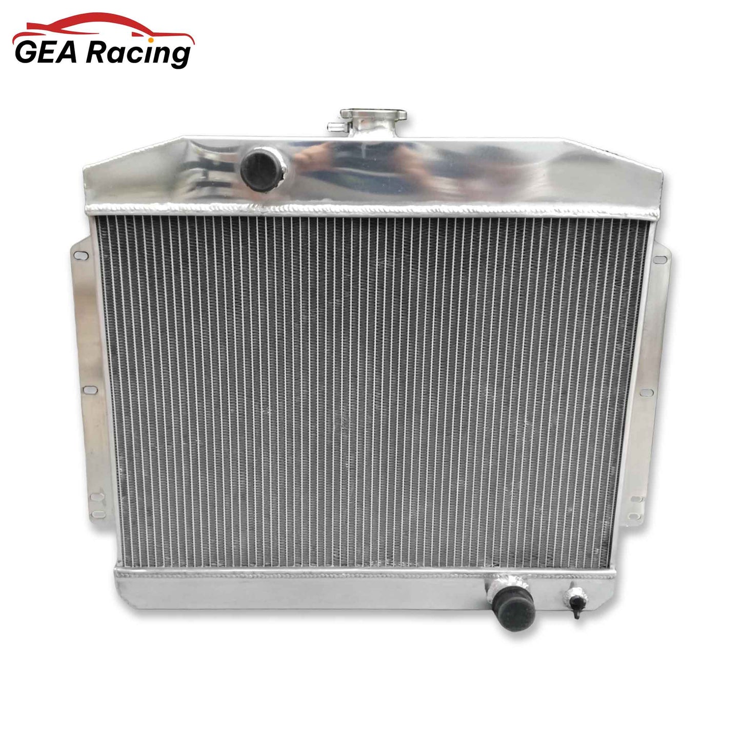 Front view of the 3 Row Aluminum Radiator for a 1949-1951 Mercury with a Chevy 350 5.7L V8 engine swap and manual transmission.