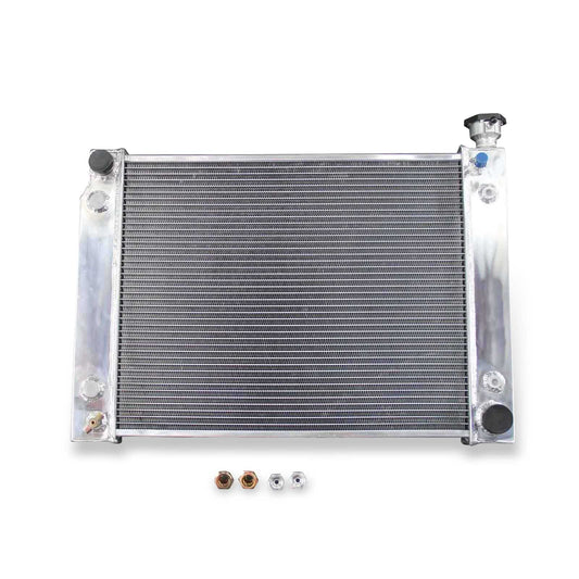 Front view of the 3 Row Heavy Duty (HD) Aluminum Radiator for 1988-1993 Chevrolet and GMC C/K 2500/3500 HD trucks with a 5.7L V8 (AT/MT).