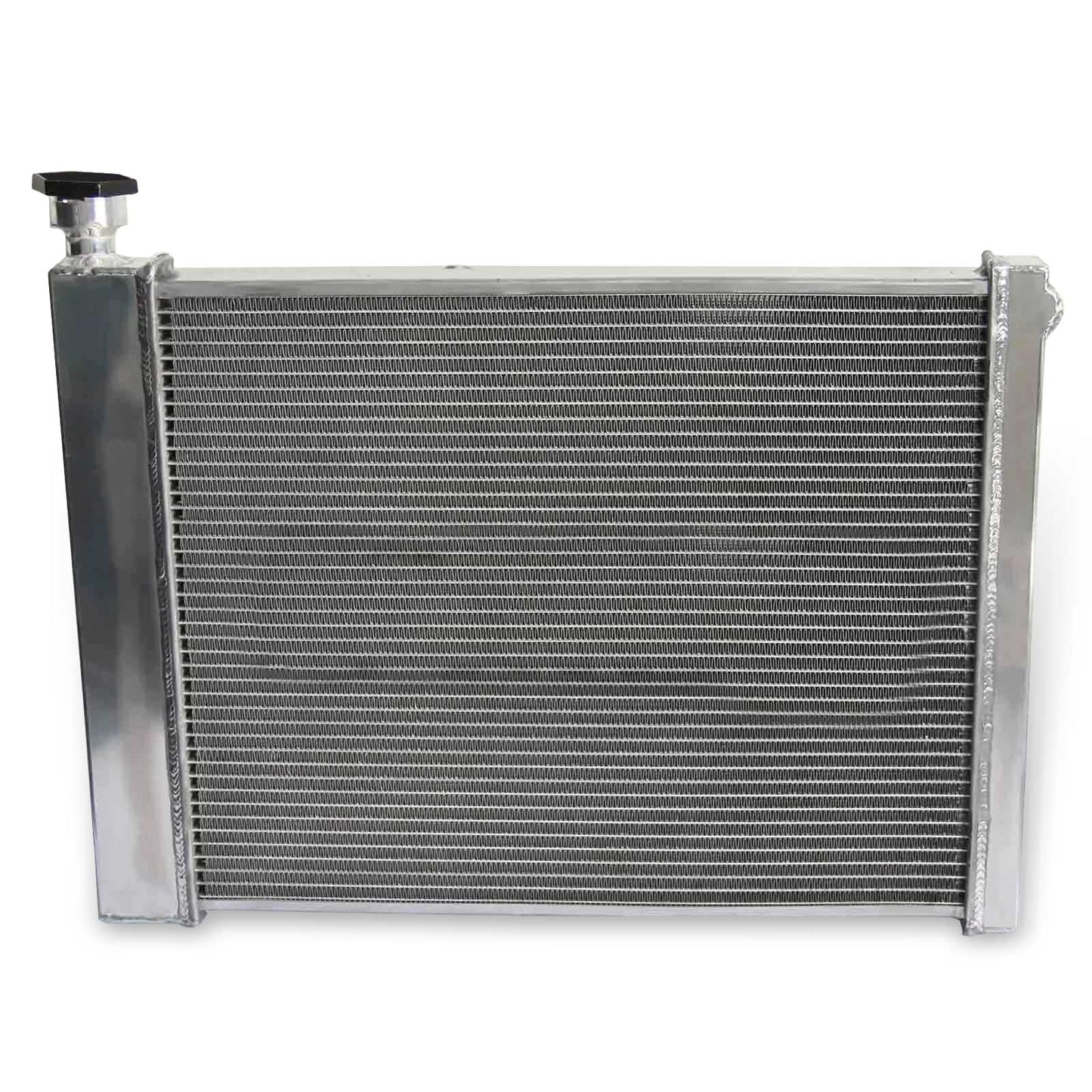 Rear view of the 3 Row Aluminum Radiator for 1988-1995 Chevy/GMC C/K trucks, showing the built-in automatic transmission cooler ports for AT/MT V8 models.