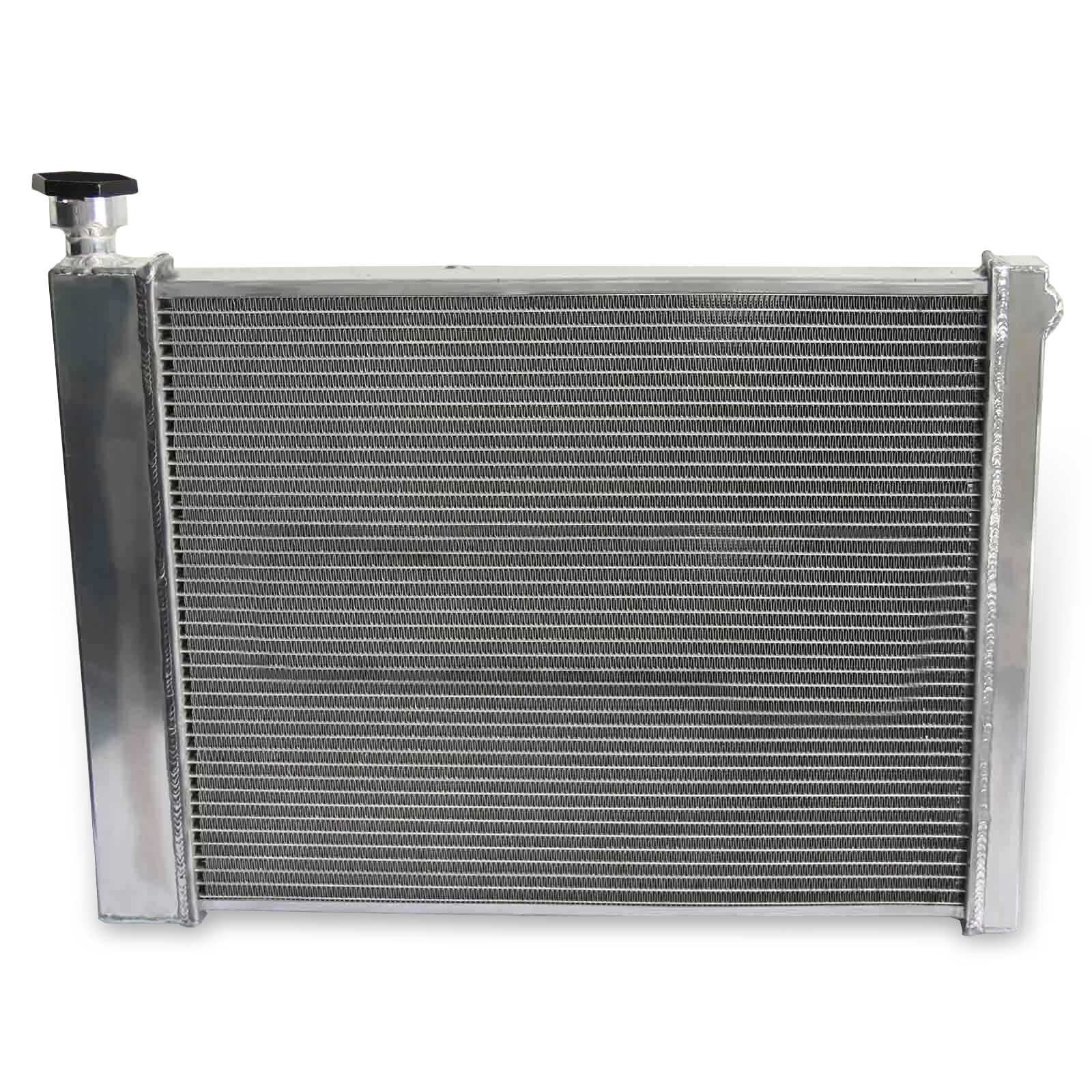 Rear view of the 3 Row Aluminum Radiator for 1988-1995 Chevy/GMC C/K trucks, showing the built-in automatic transmission cooler ports for AT/MT V8 models.
