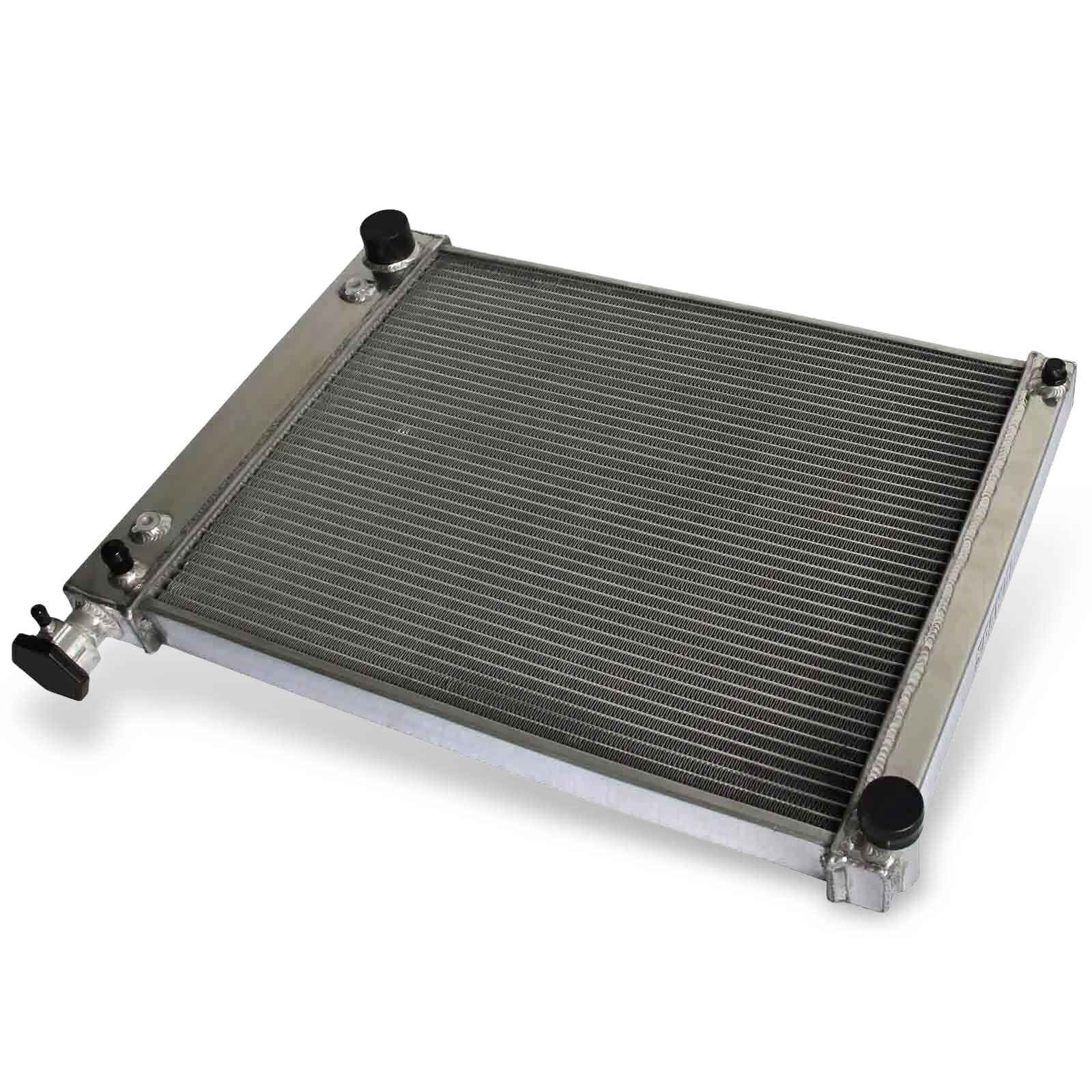 Top view of the 3 Row Aluminum Radiator for 88-95 Chevy/GMC C/K trucks, showing the robust filler neck, top tank, and mounting points.