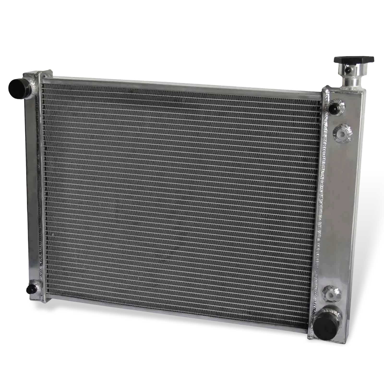 Right side profile of the heavy-duty 3 Row Aluminum Radiator for 1988-1995 Chevy Silverado & GMC C/K series 5.0L and 5.7L V8 trucks.