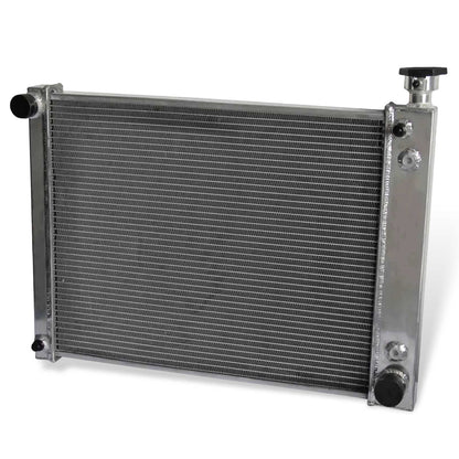 Right side profile of the heavy-duty 3 Row Aluminum Radiator for 1988-1995 Chevy Silverado & GMC C/K series 5.0L and 5.7L V8 trucks.