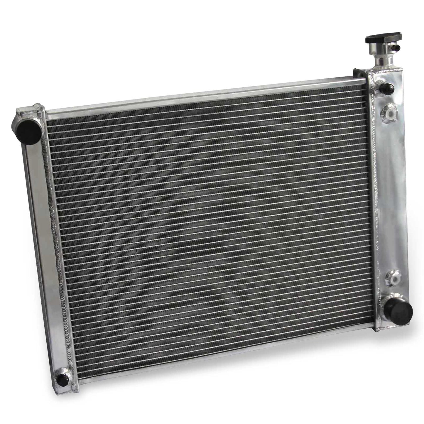 Left side profile of the 3 Row Aluminum Radiator, highlighting the core thickness and mounting brackets for 1988-1995 GMC Sierra & Chevy Silverado C/K trucks.