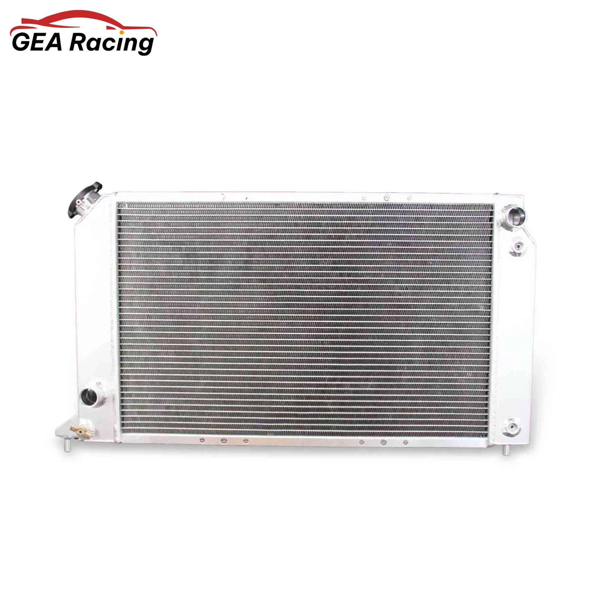 Front view of the 3 Row Aluminum Radiator for 1994-2003 Chevrolet S10, GMC Sonoma, and 1996-2000 Isuzu Hombre, compatible with AT/MT.