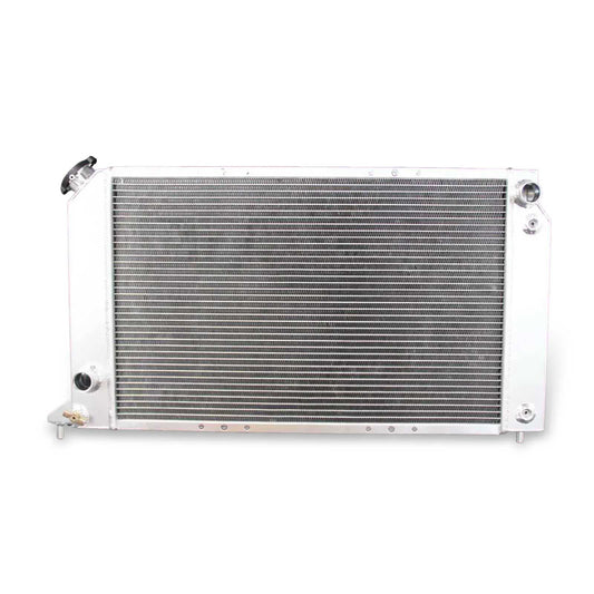 Front view of the 3 Row Aluminum Radiator for 1994-2003 Chevrolet S10, GMC Sonoma, and 1996-2000 Isuzu Hombre, compatible with AT/MT.