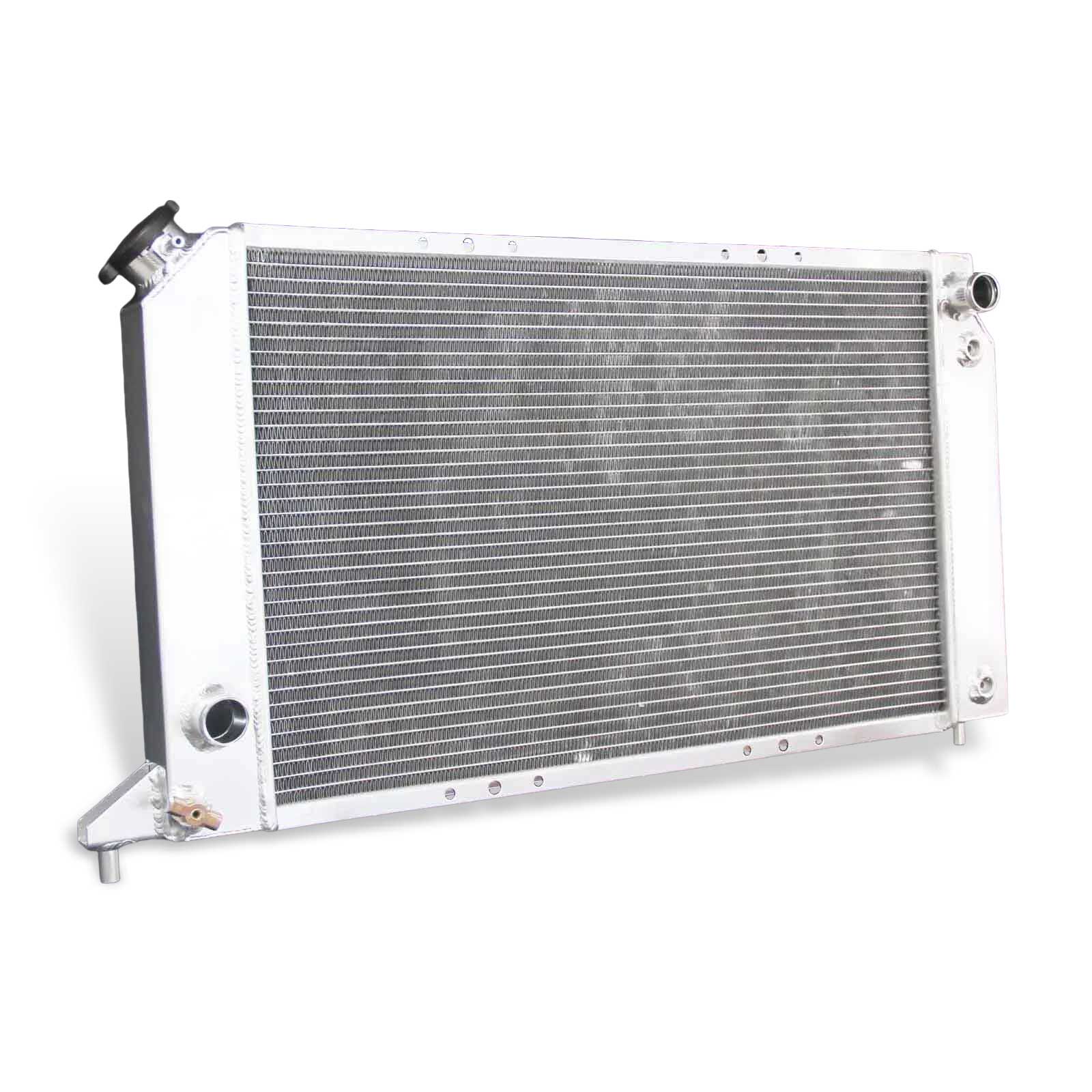 Left side profile of the 3 Row Aluminum Radiator, showing core thickness and mounting bracket for a 1994-2003 GMC Sonoma or Chevy S10.
