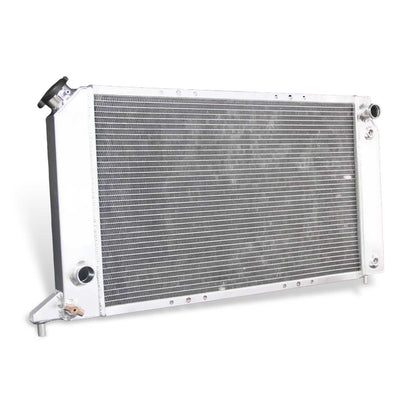 Left side profile of the 3 Row Aluminum Radiator, showing core thickness and mounting bracket for a 1994-2003 GMC Sonoma or Chevy S10.