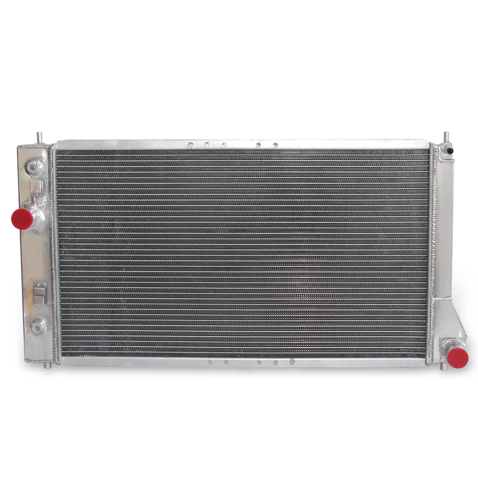 Front view of the 3 Row Aluminum Radiator for 1995-2002 Chevrolet Cavalier and Pontiac Sunfire with 2.2L or 2.4L L4 engines (AT/MT)