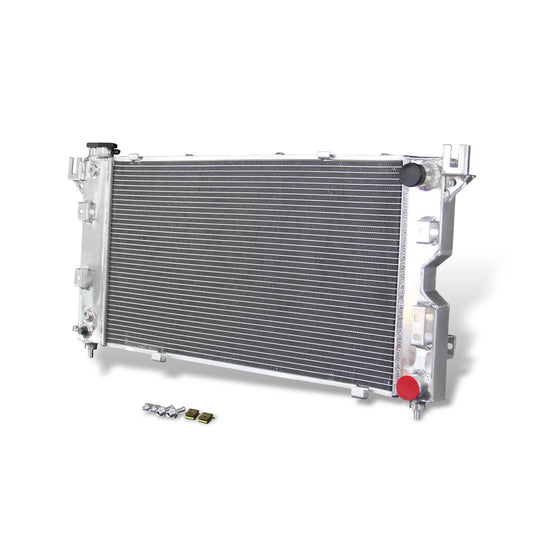Right side profile of the high-performance 3 Row Aluminum Radiator designed for 1996-2000 Chrysler Grand Voyager and its Dodge/Plymouth counterparts.