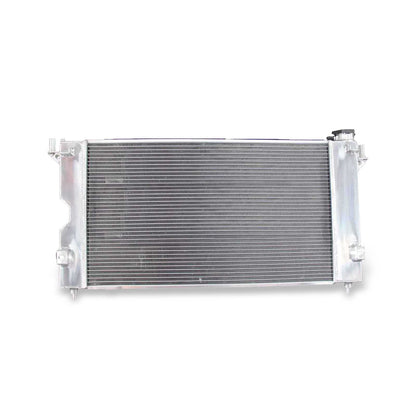 Rear view of the 3 Row Aluminum Radiator for a Dodge Caravan, highlighting the integrated automatic transmission cooler ports for AT/MT models.