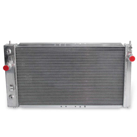 Front view of the 3 Row Aluminum Radiator for a 2002-2005 Chevrolet Cavalier or Pontiac Sunfire with the 2.2L L4 engine, fits AT/MT.