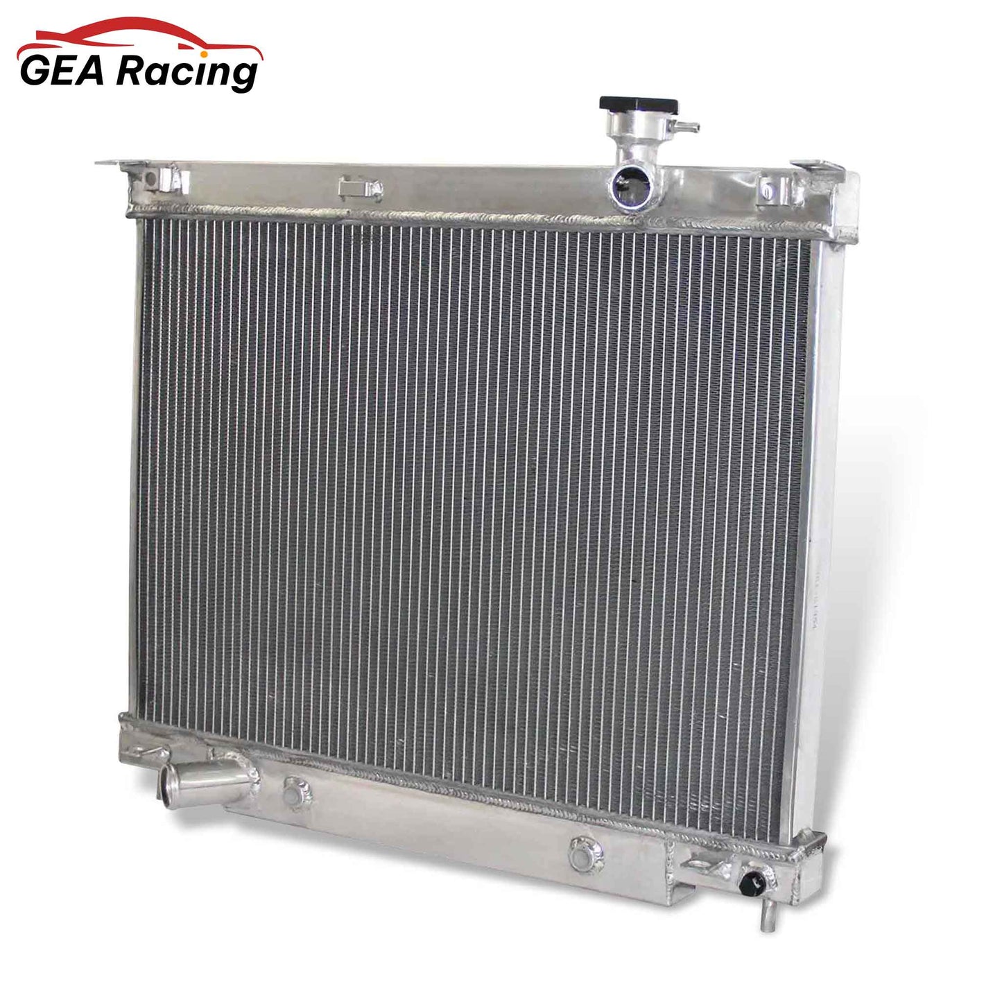 Right side profile of the high-performance 3 Row Aluminum Radiator designed for the 2002-2009 Chevrolet Trailblazer and GMC Envoy.