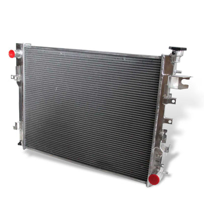 Right side profile of the high-performance 3 Row Aluminum Radiator for a 2009-2018 Ram 1500 5.7L HEMI with a manual transmission.
